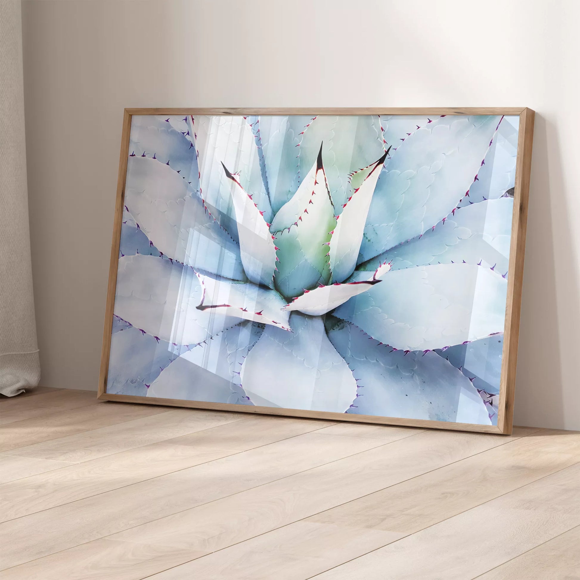 青みがかった多肉植物のクローズアップアートプリント