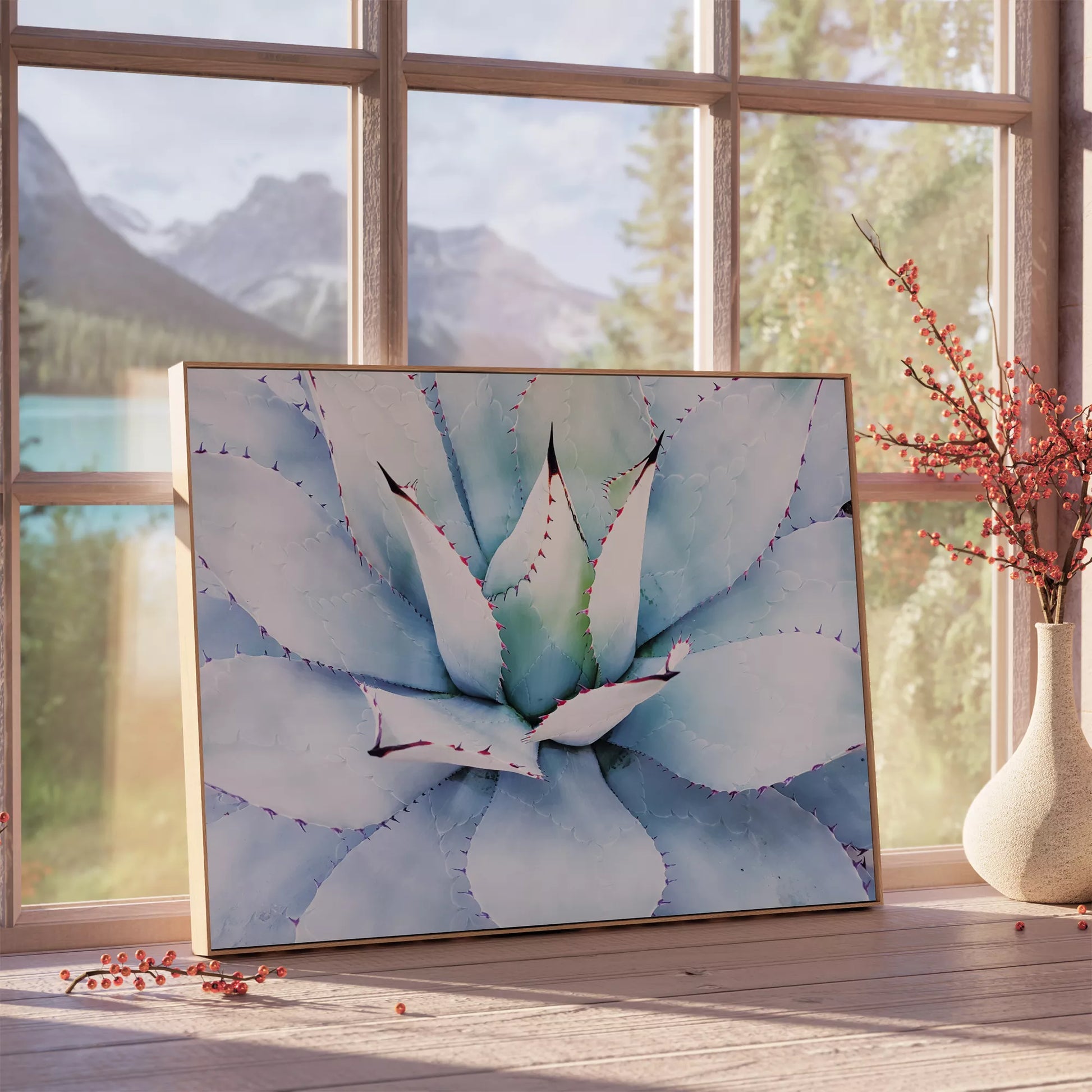 青みがかった多肉植物のクローズアップアートプリント