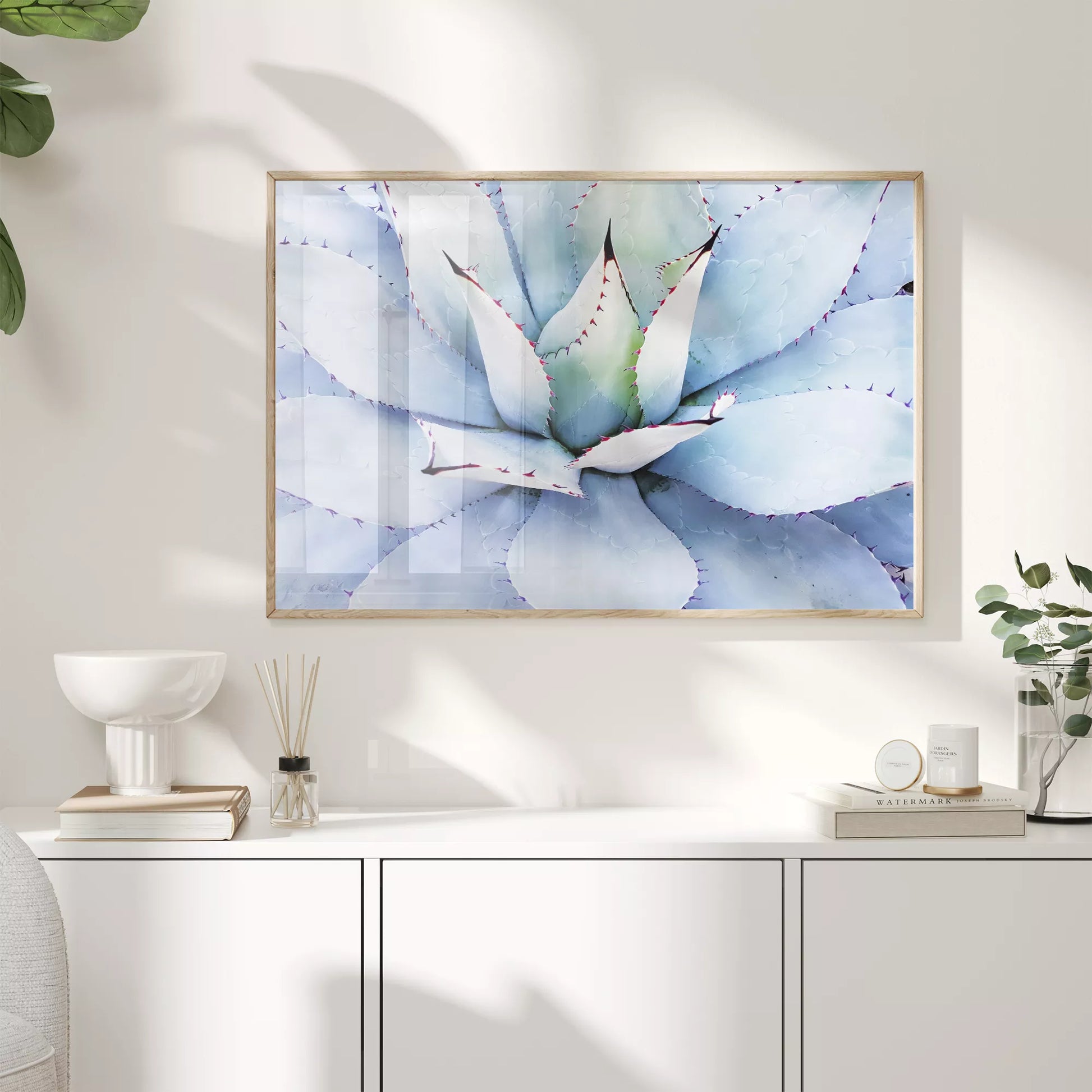 青みがかった多肉植物のクローズアップアートプリント