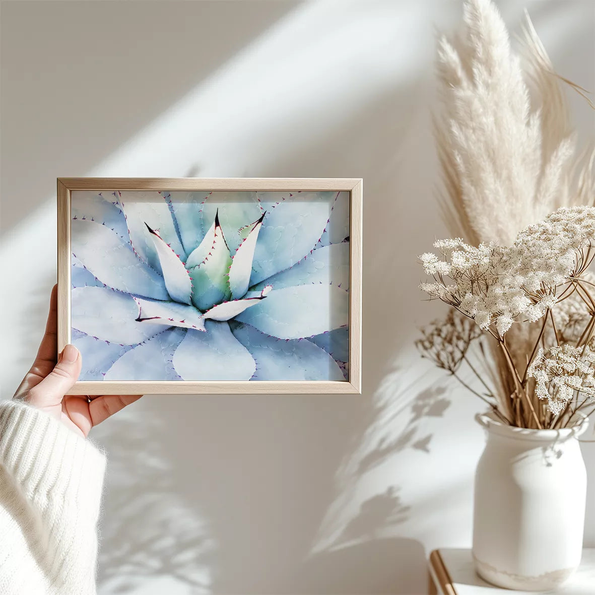 青みがかった多肉植物のクローズアップアートプリント