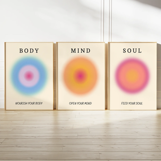 抽象的なグラデーションのボディマインドソウルアートポスター 北欧モダンインテリア 3枚セット