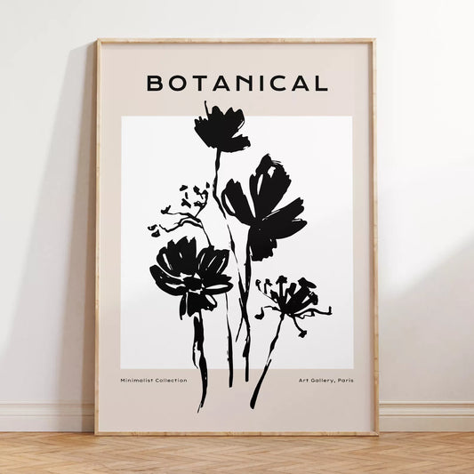 モノトーン花ボタニカルポスター 黒白ミニマルアート 北欧
