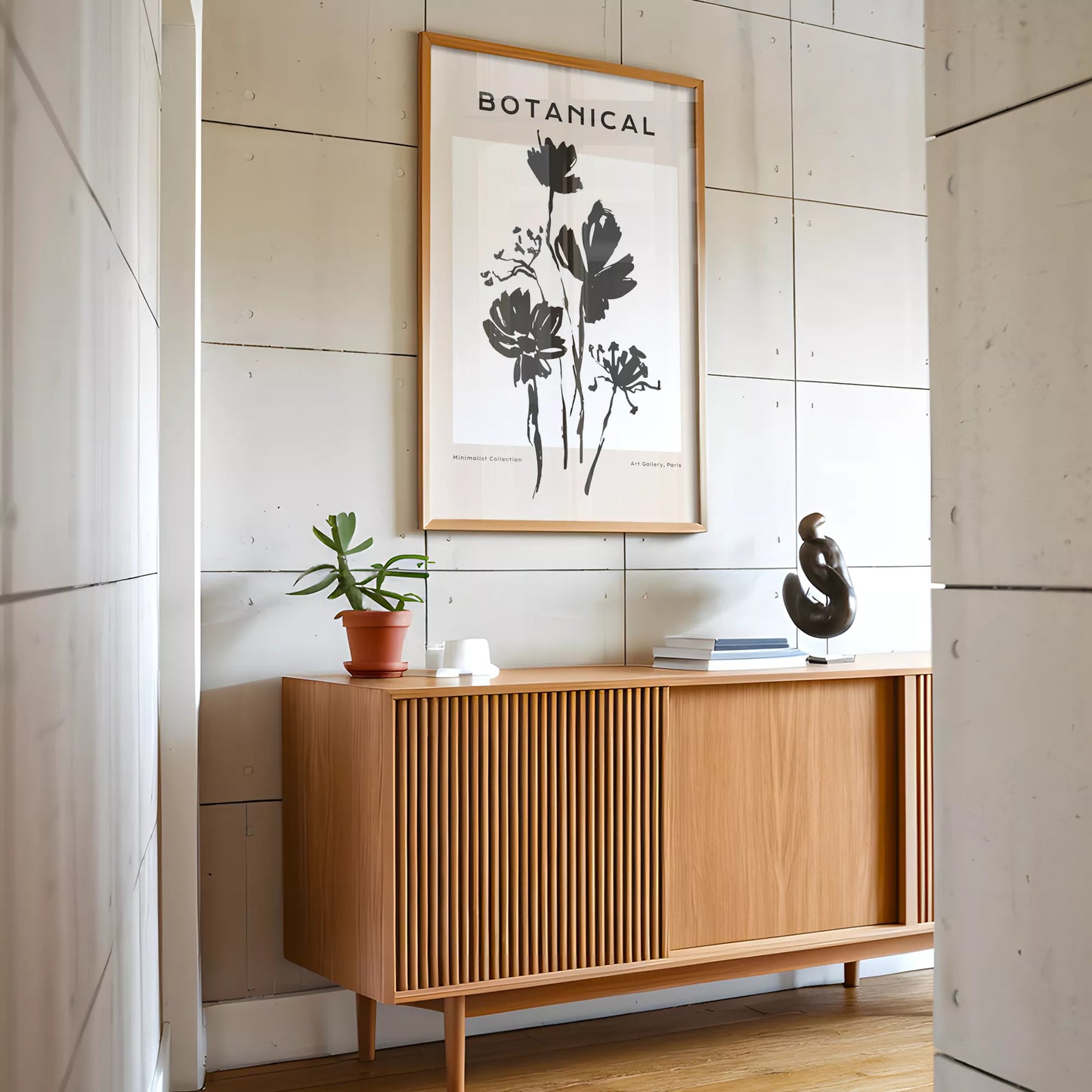 モノトーン花ボタニカルポスター 黒白ミニマルアート 北欧