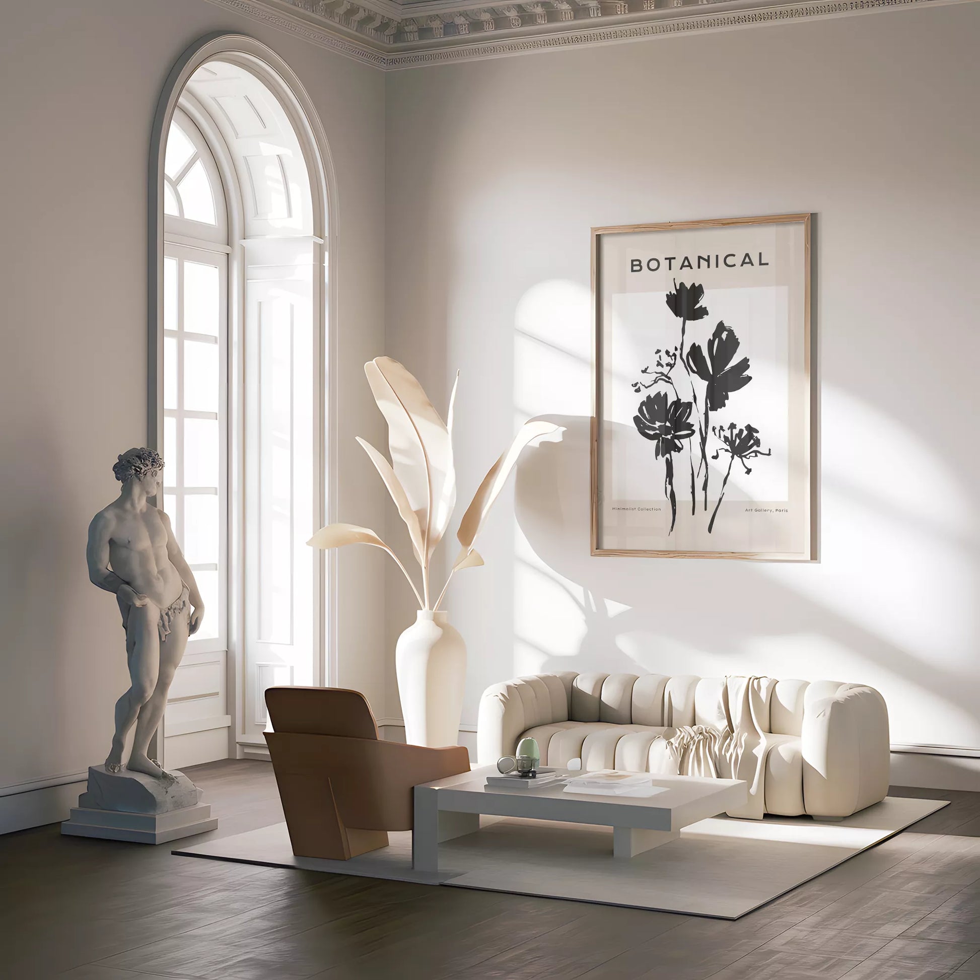 モノトーン花ボタニカルポスター 黒白ミニマルアート 北欧