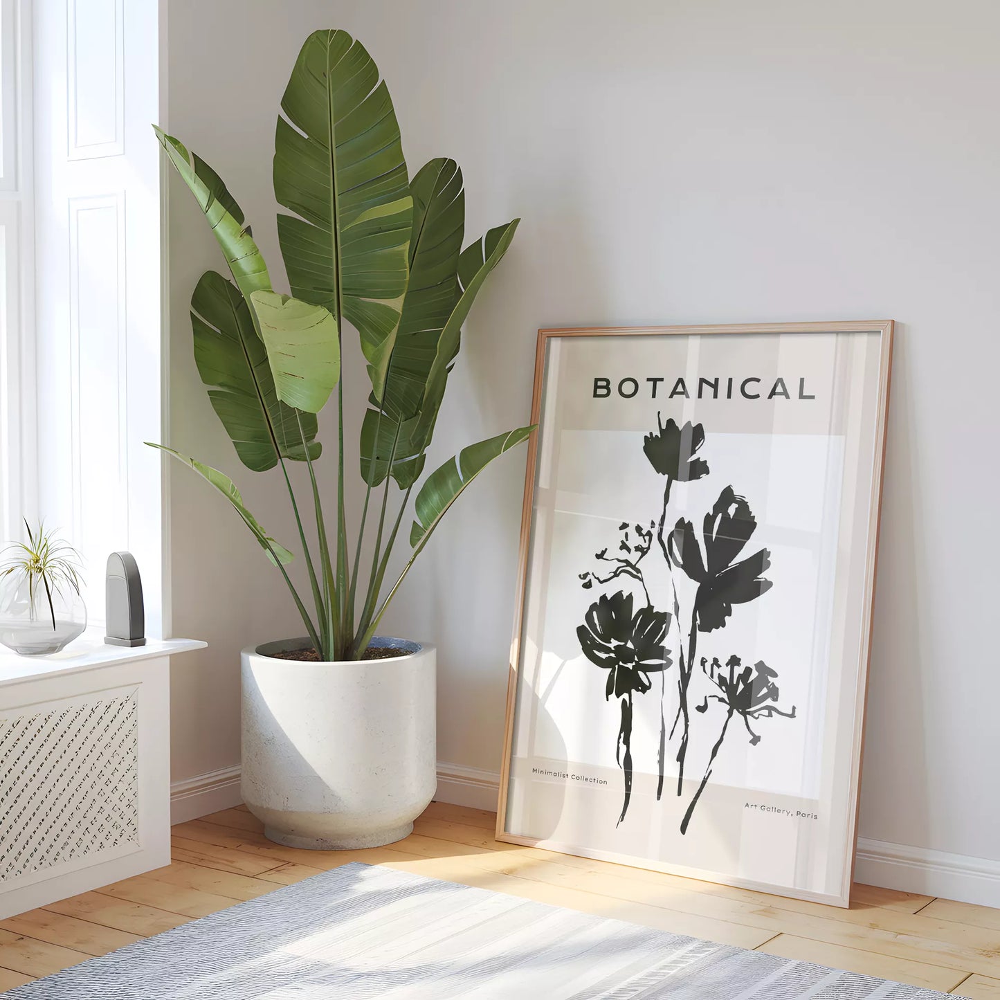 モノトーン花ボタニカルポスター 黒白ミニマルアート 北欧