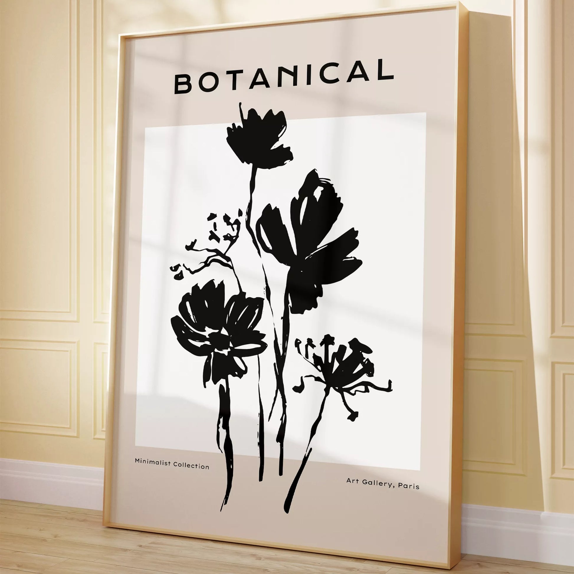 モノトーン花ボタニカルポスター 黒白ミニマルアート 北欧