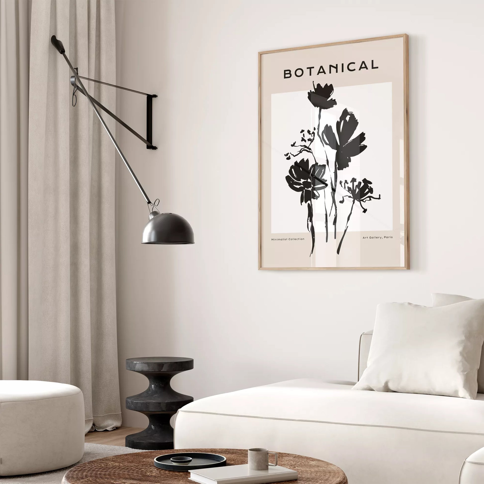モノトーン花ボタニカルポスター 黒白ミニマルアート 北欧