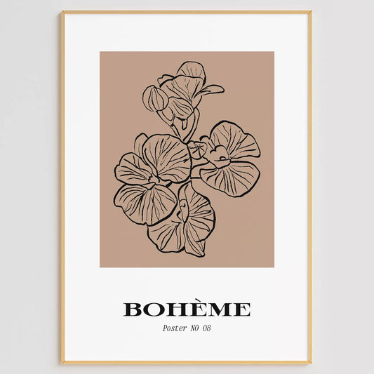北欧デザインの花ボタニカル線画アートポスター ベージュ シンプルモダン