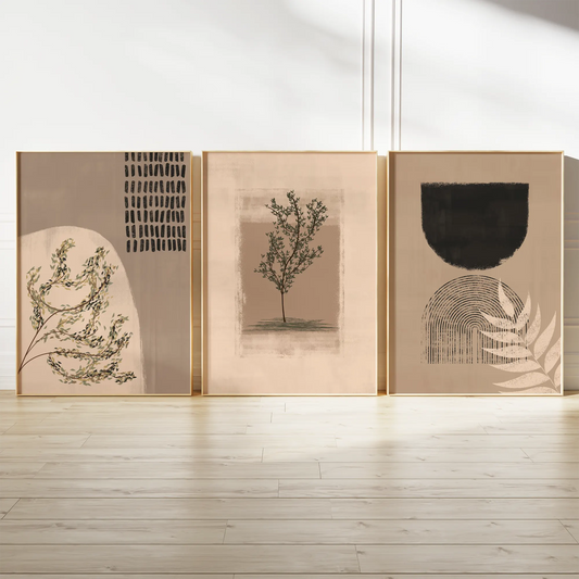 ベージュトーンのボタニカルミニマル北欧アートポスター 3枚セット