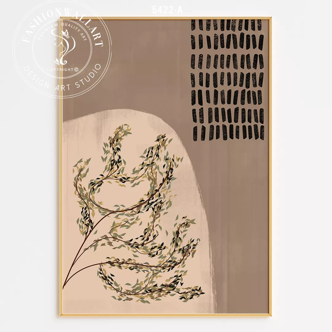 ベージュ背景のミニマルな植物アートセット、自然モチーフの3連装飾画