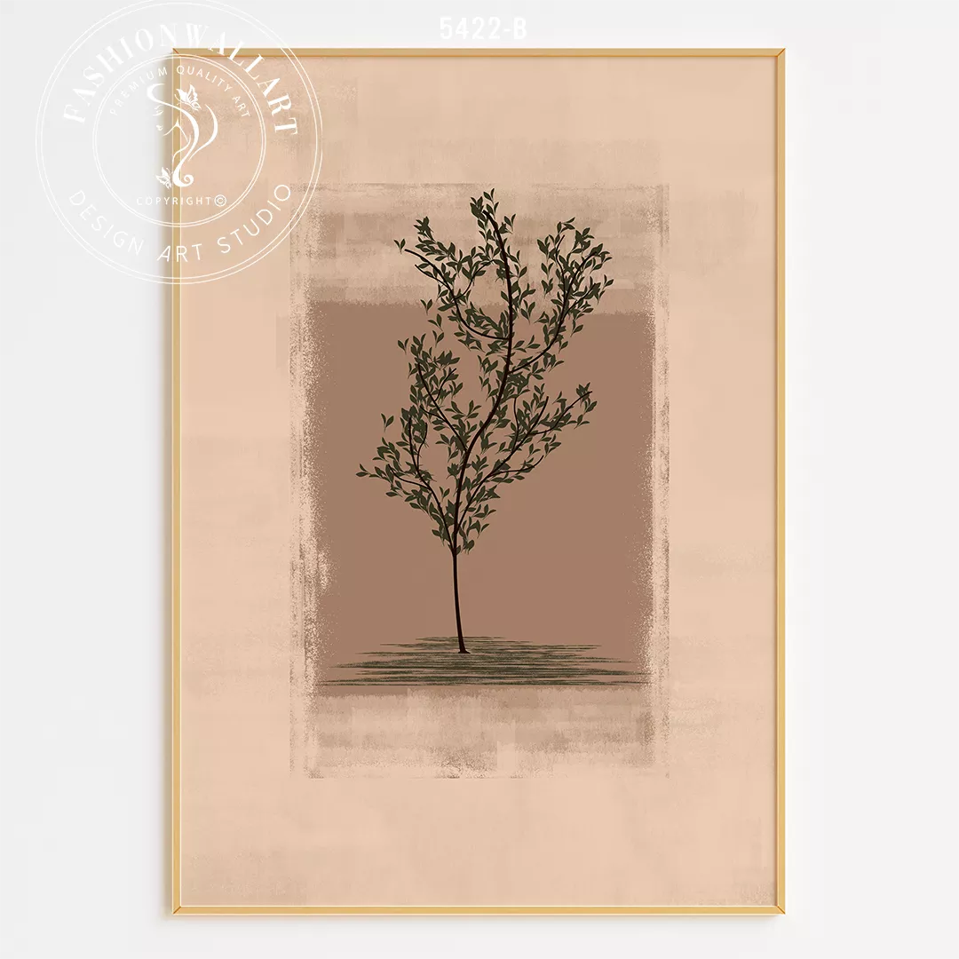 ベージュ背景のミニマルな植物アートセット、自然モチーフの3連装飾画