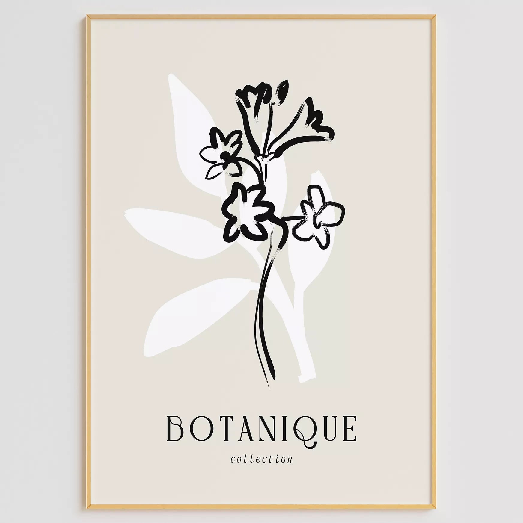 北欧デザインのモノクロ花ボタニカルアートポスター シンプルモダン
