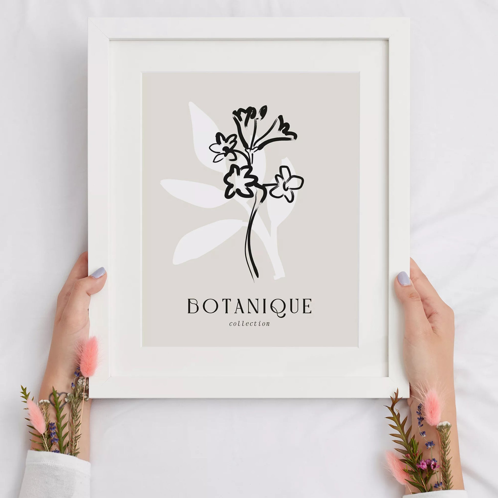北欧デザインのモノクロ花ボタニカルアートポスター シンプルモダン