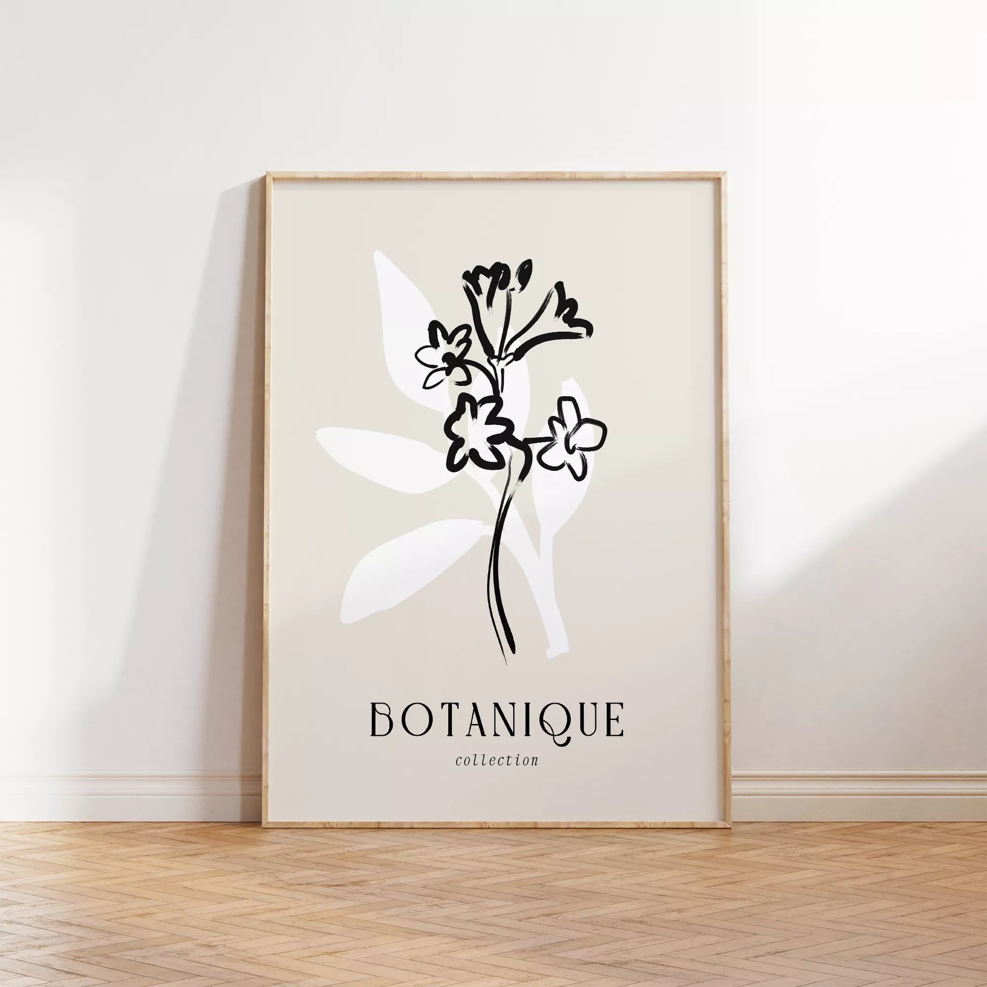 北欧デザインのモノクロ花ボタニカルアートポスター シンプルモダン