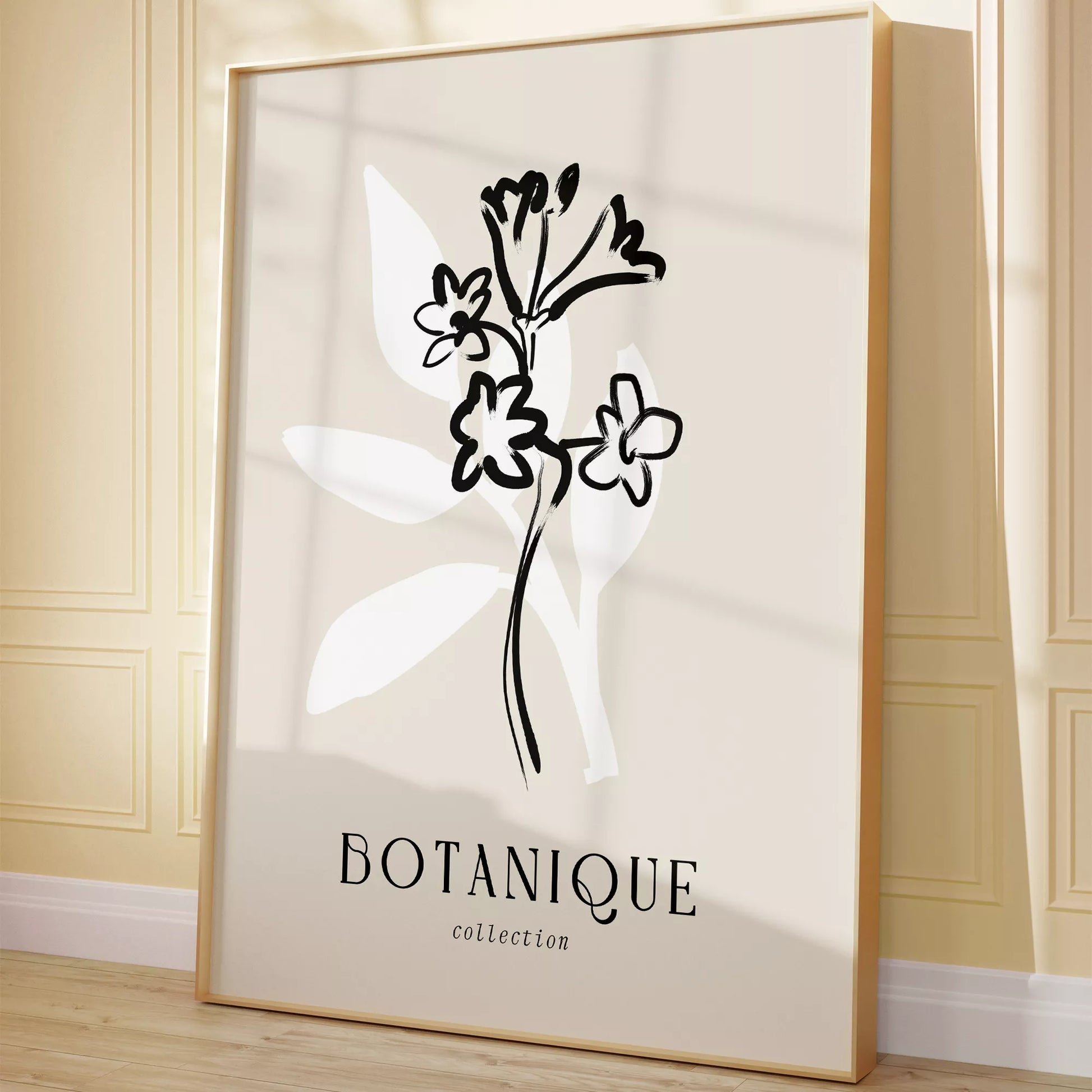 北欧デザインのモノクロ花ボタニカルアートポスター シンプルモダン