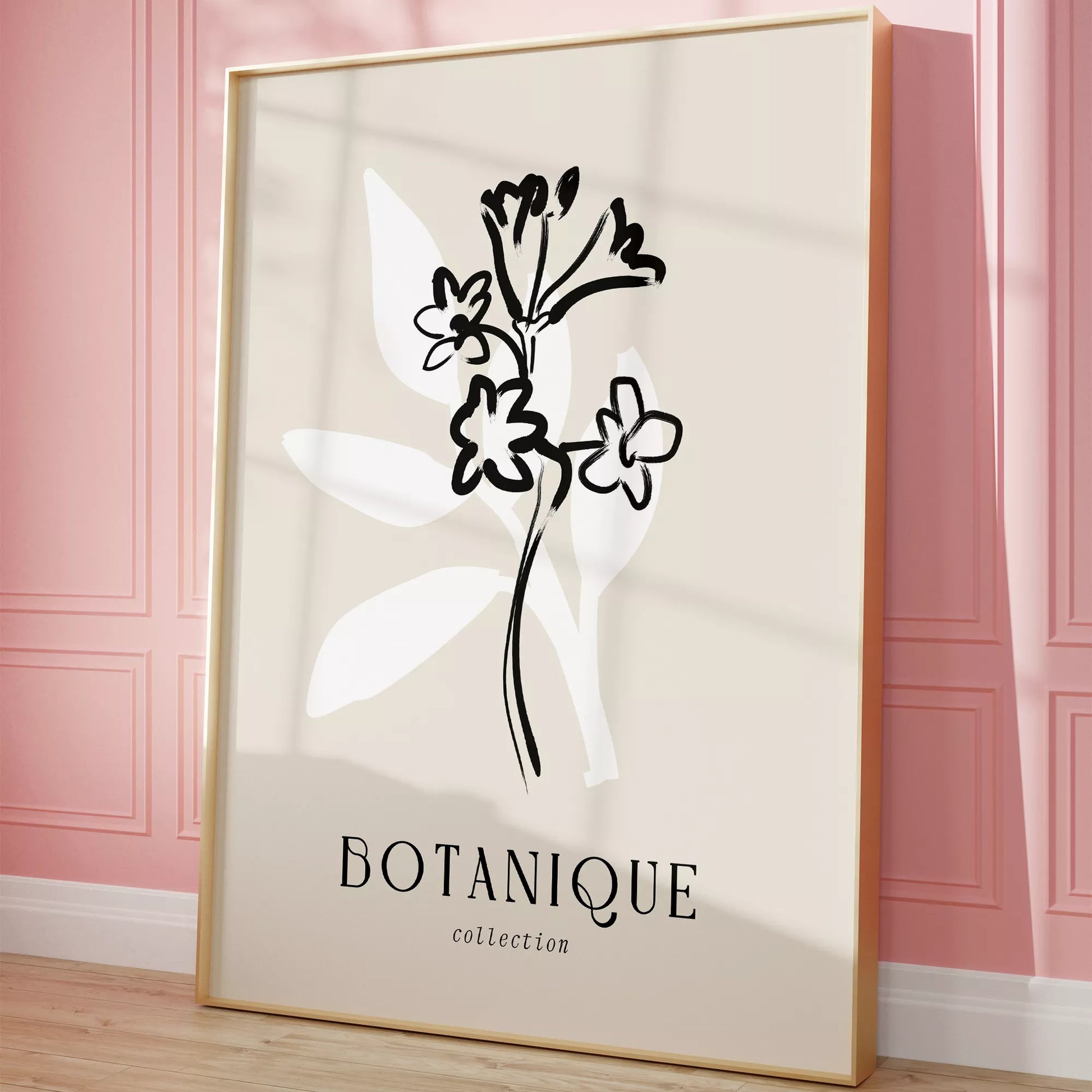 北欧デザインのモノクロ花ボタニカルアートポスター シンプルモダン