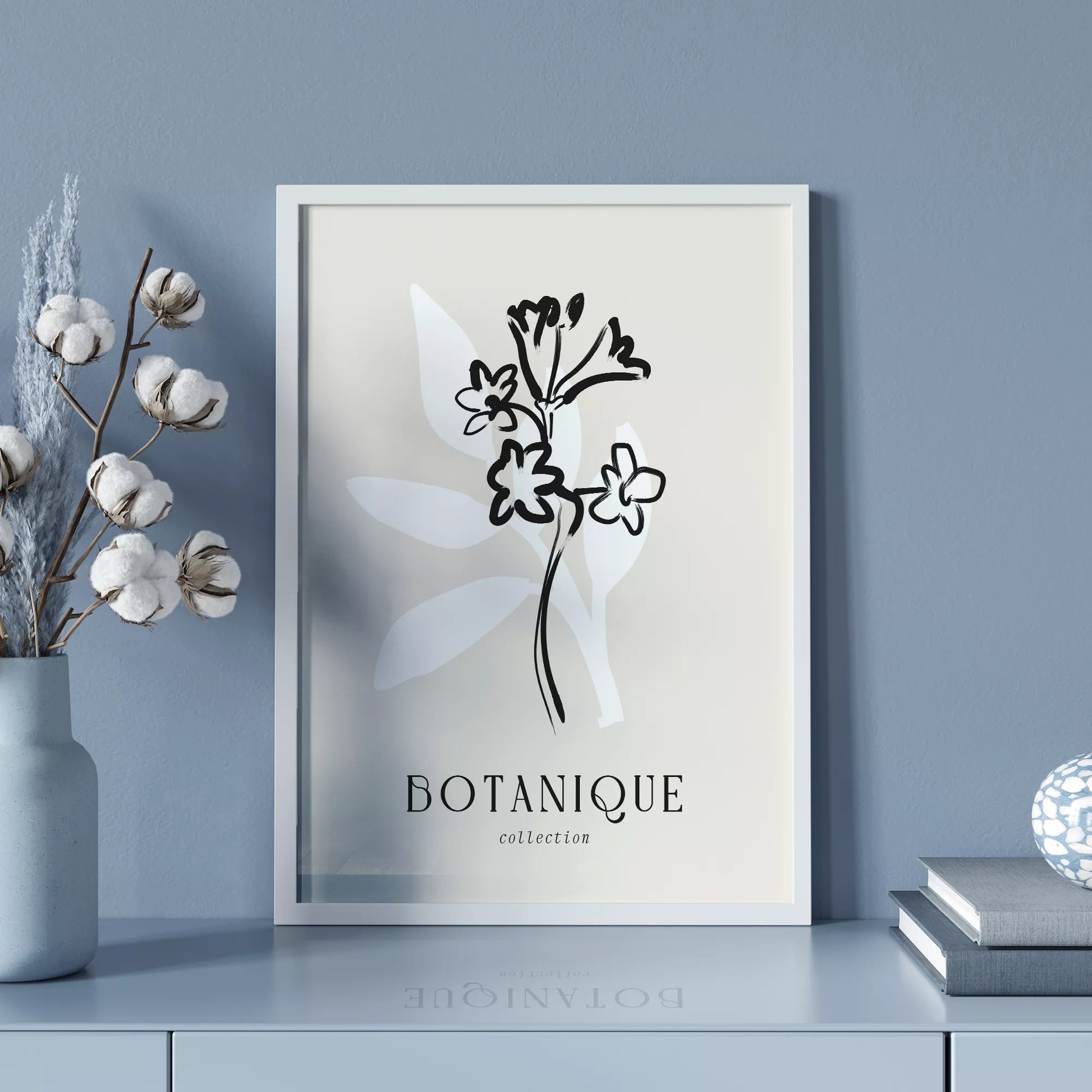 北欧デザインのモノクロ花ボタニカルアートポスター シンプルモダン