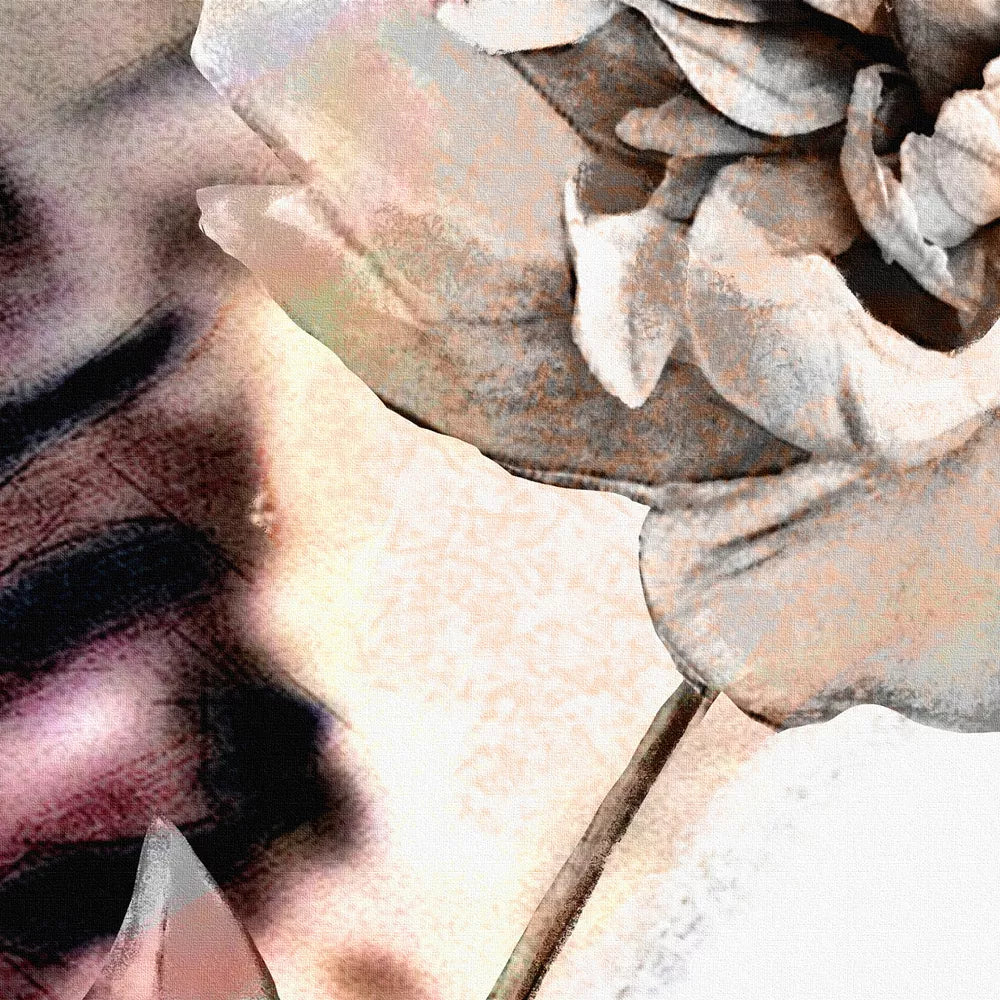 セピア調の牡丹の花が描かれた3連アートパネル、モダンな水墨画風デザイン