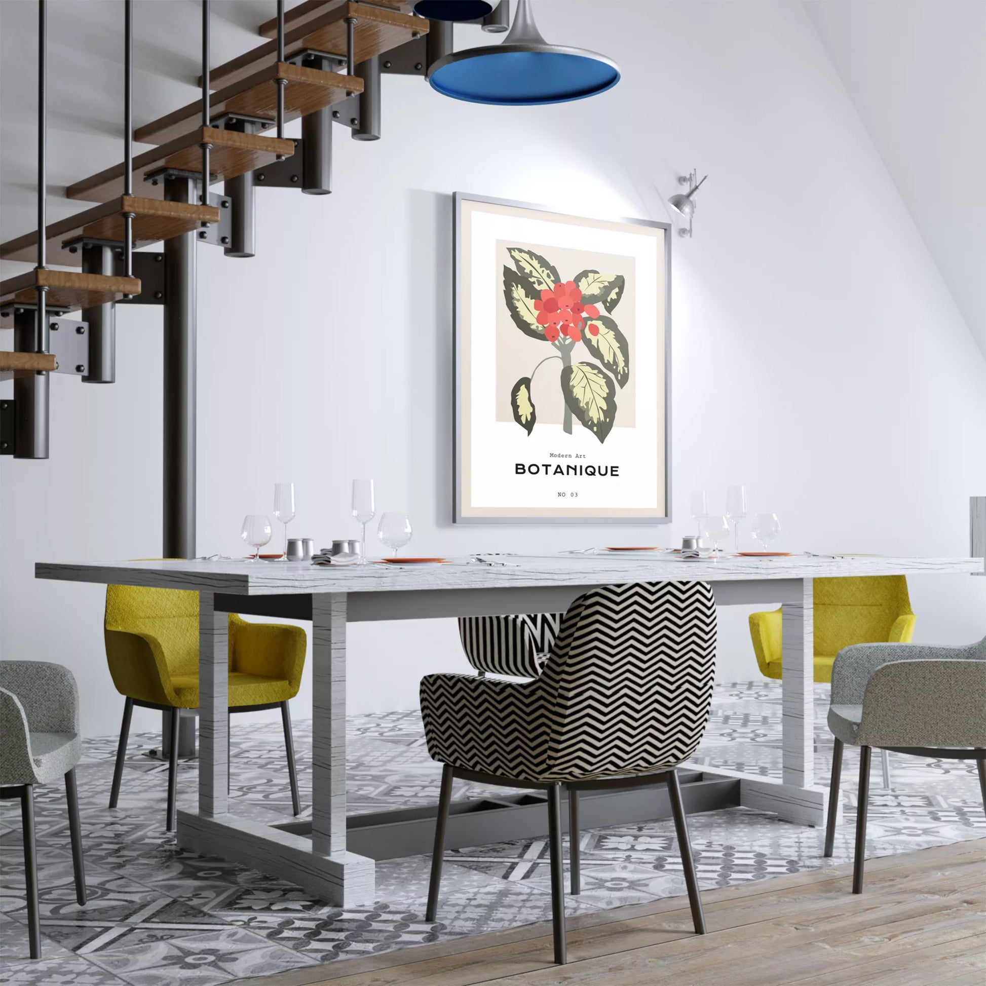 北欧デザインの赤い実ボタニカルアートポスター ベージュ背景 モダンインテリア