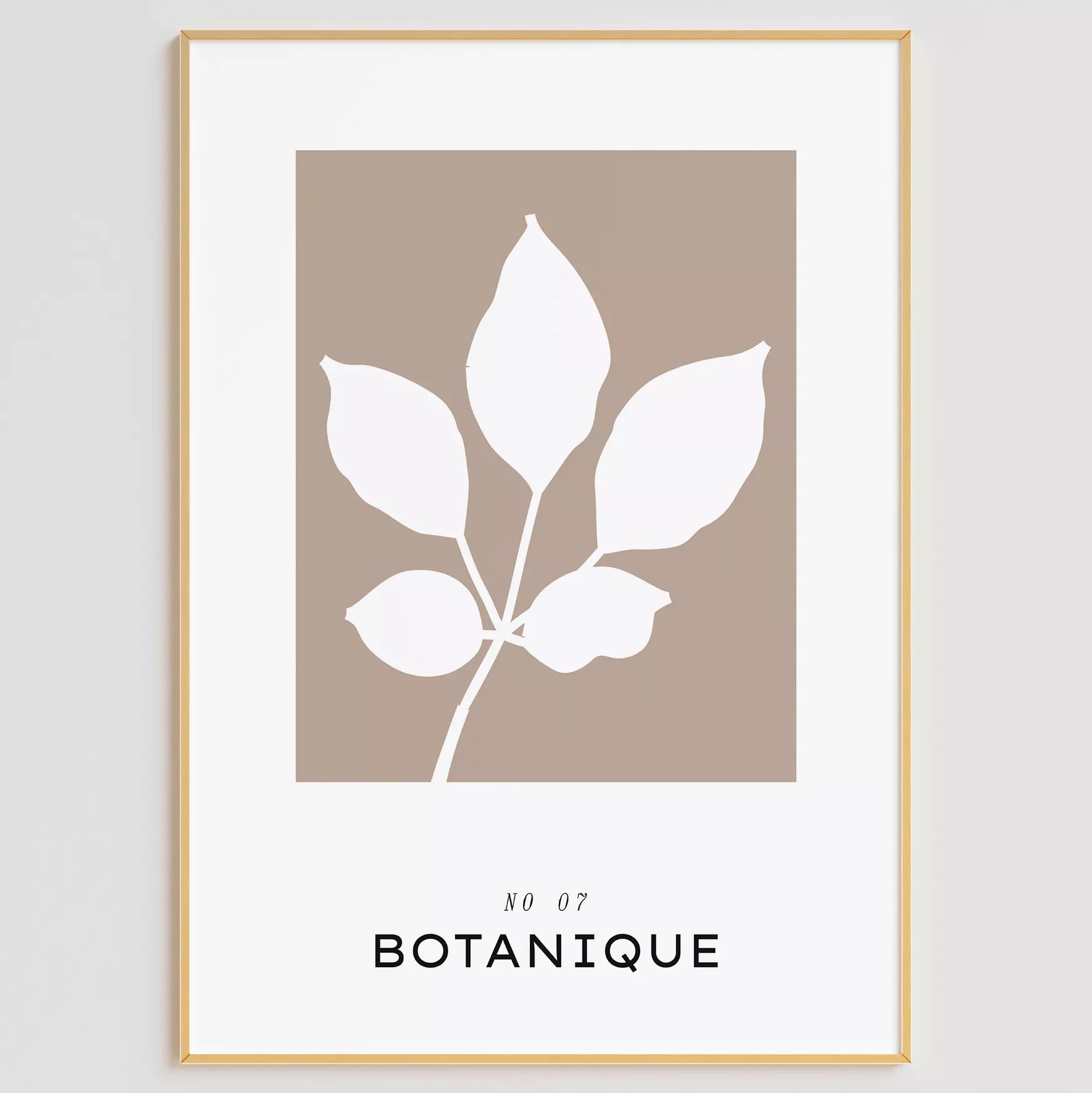 北欧デザインのボタニカル葉と実のシルエット アートポスター グレージュ