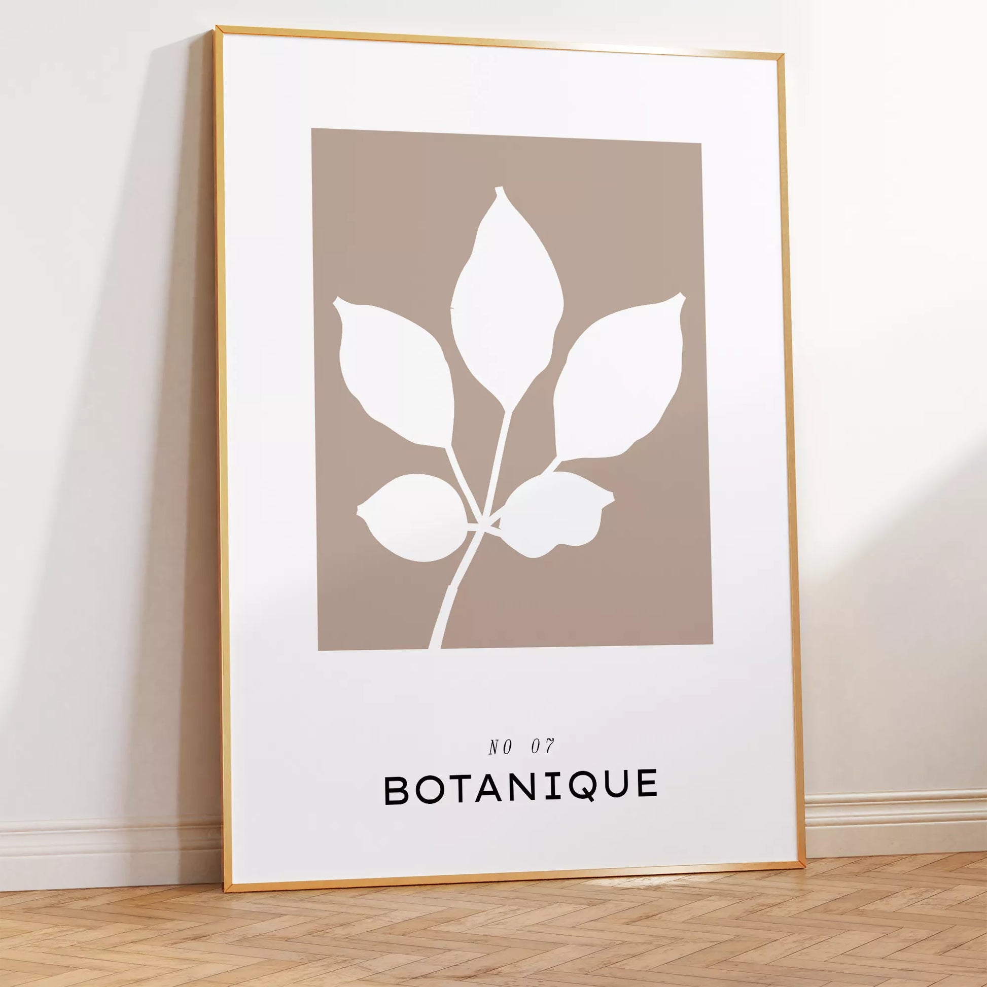 北欧デザインのボタニカル葉と実のシルエット アートポスター グレージュ