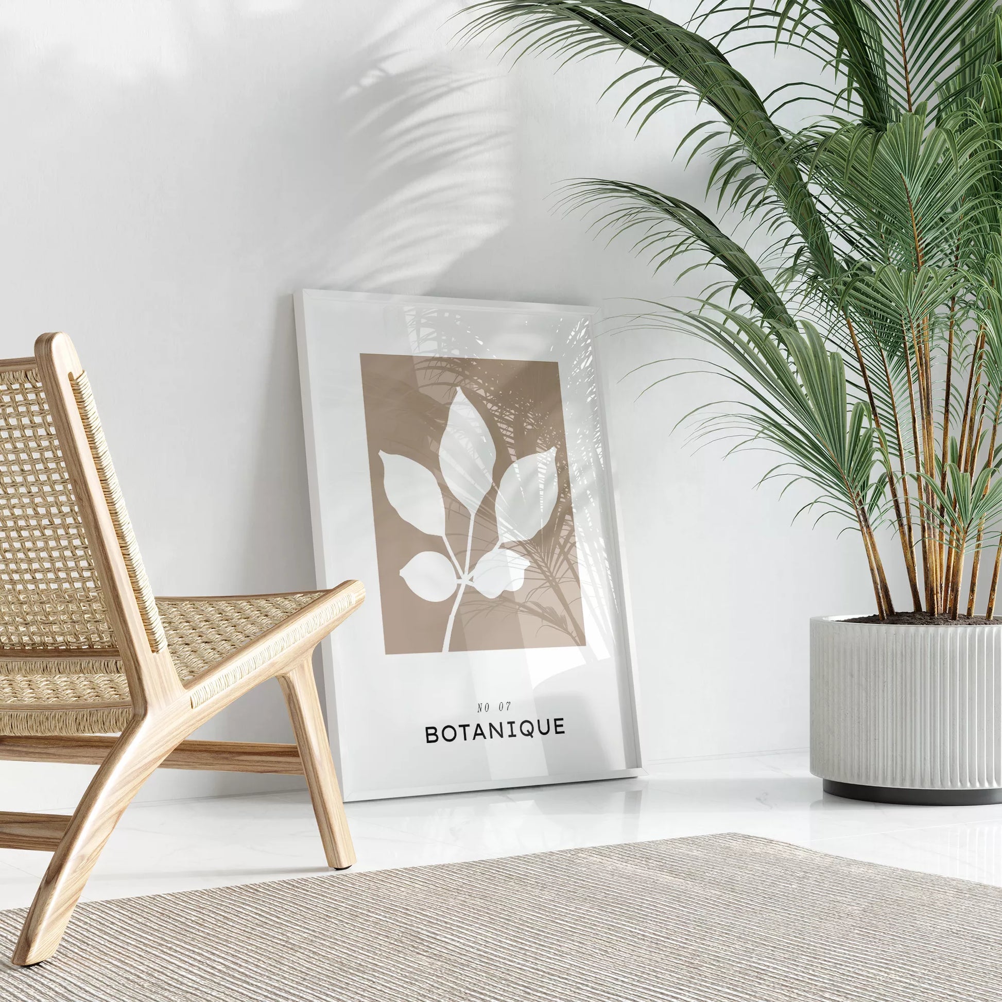 北欧デザインのボタニカル葉と実のシルエット アートポスター グレージュ