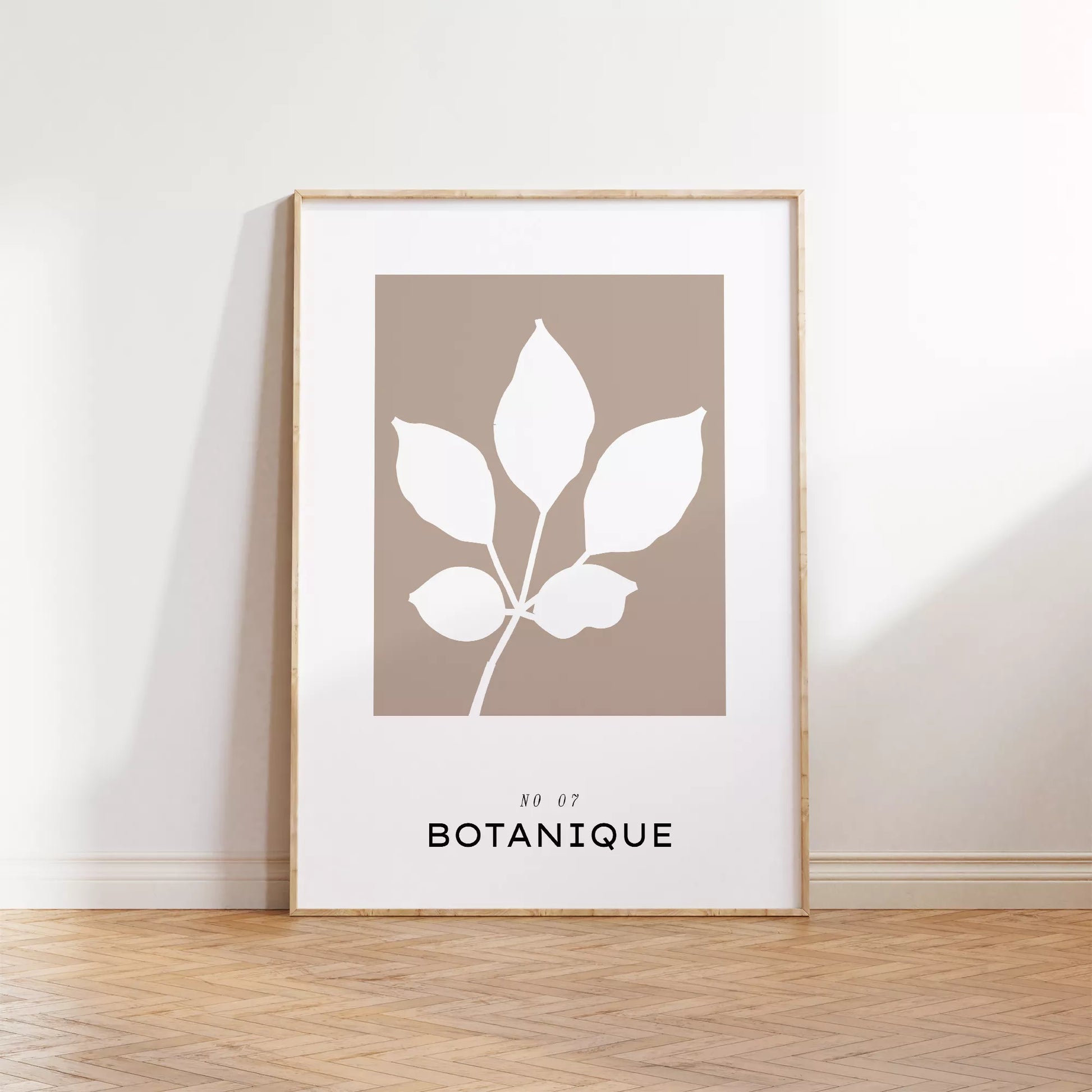 北欧デザインのボタニカル葉と実のシルエット アートポスター グレージュ