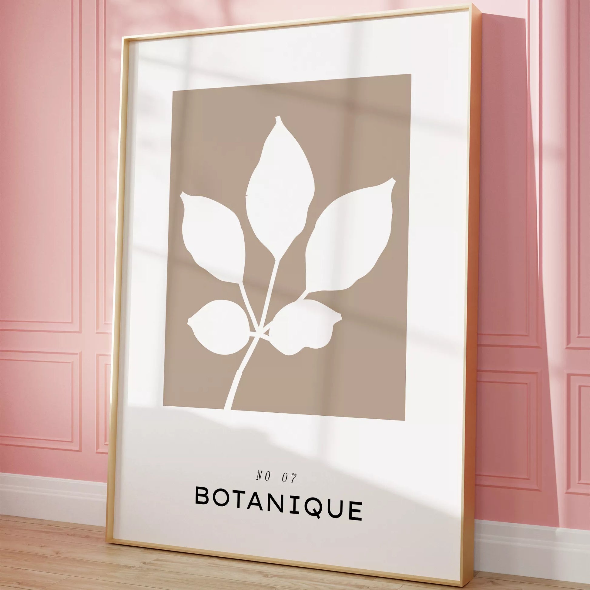 北欧デザインのボタニカル葉と実のシルエット アートポスター グレージュ