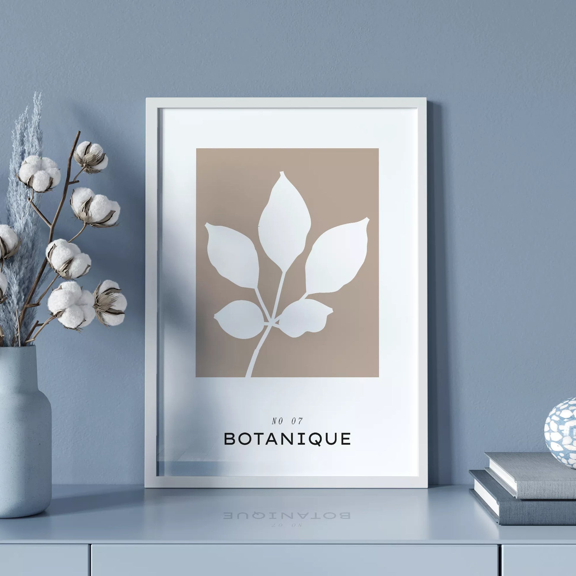 北欧デザインのボタニカル葉と実のシルエット アートポスター グレージュ