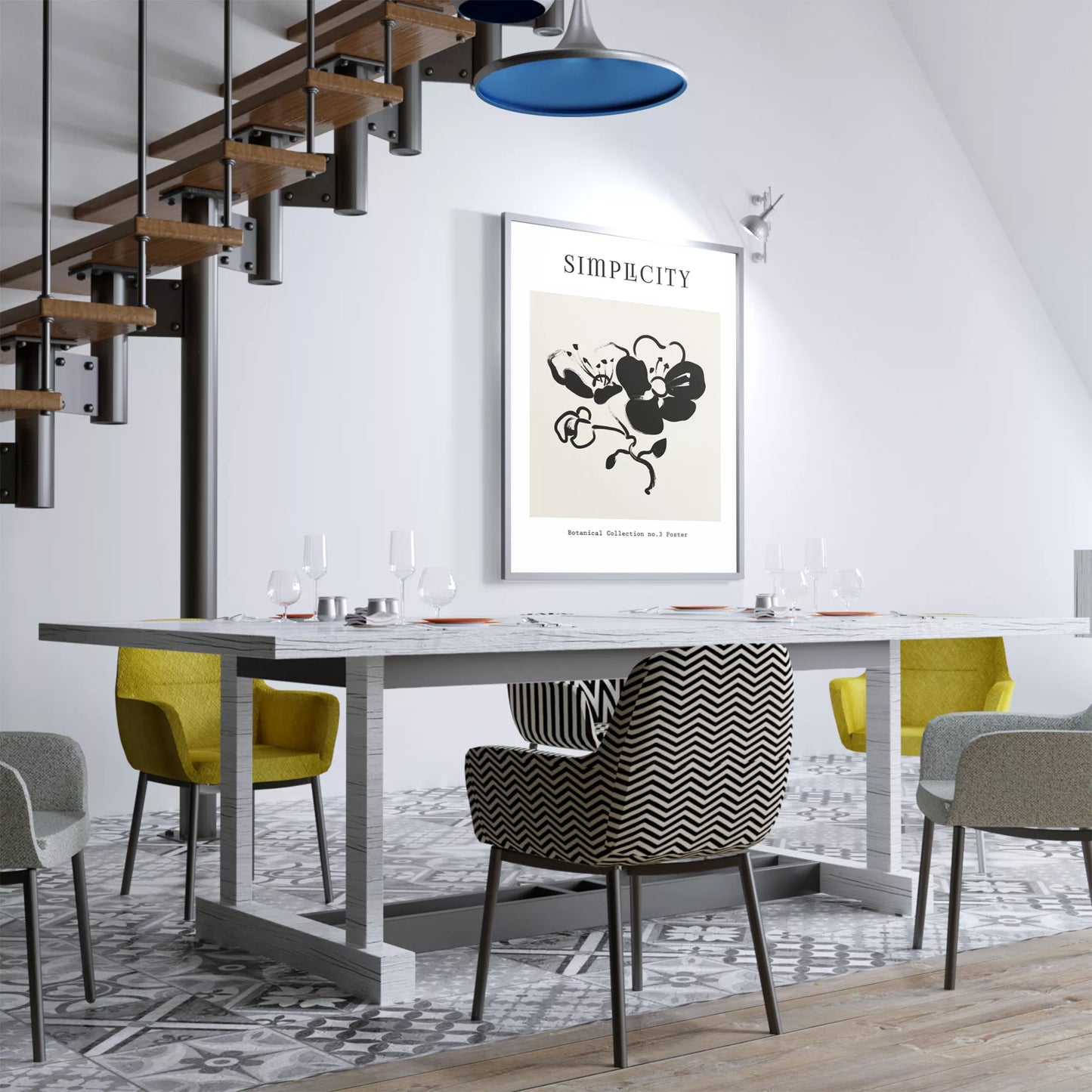 シンプルな筆致で描かれたモノクロの蘭の花のミニマルアート