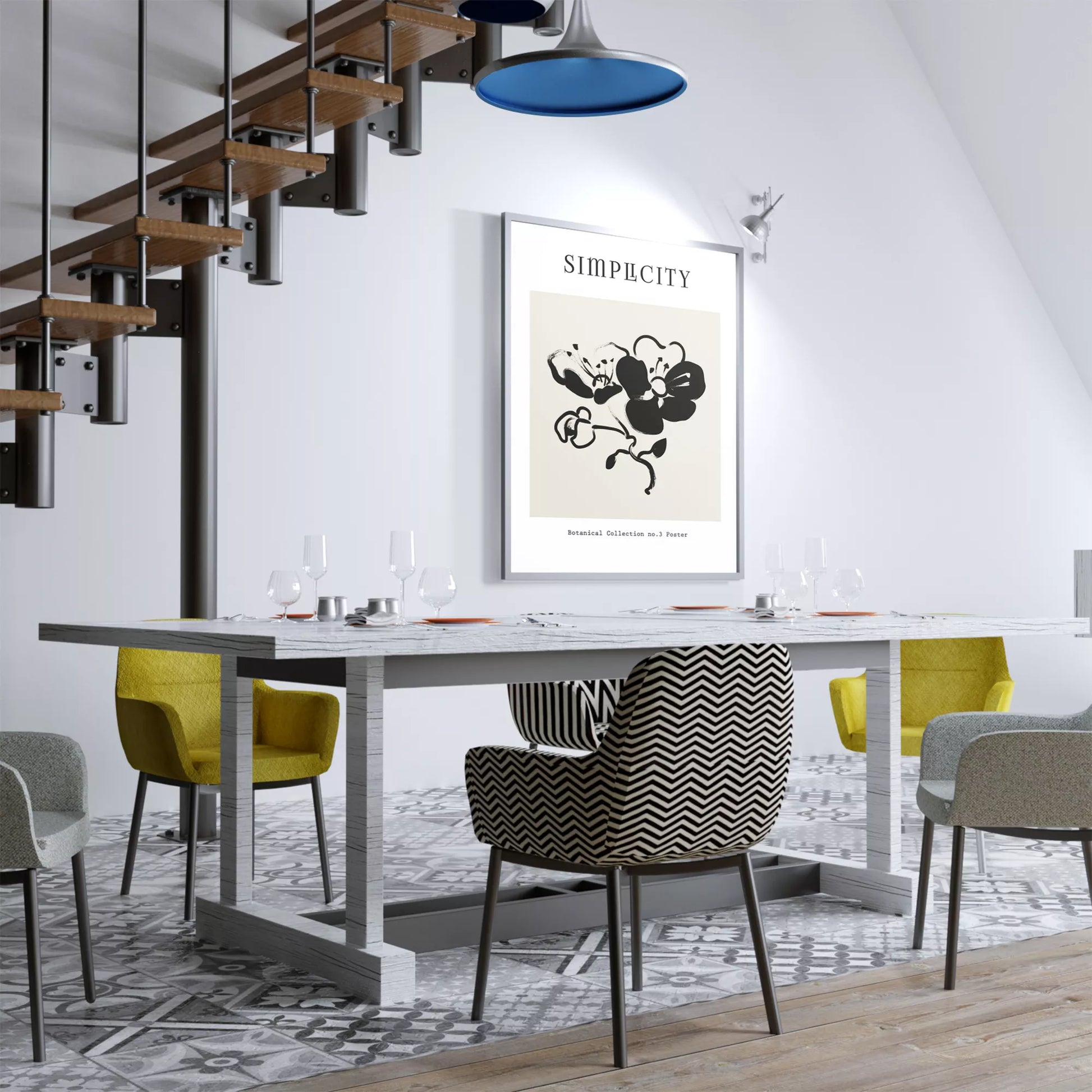 シンプルな筆致で描かれたモノクロの蘭の花のミニマルアート