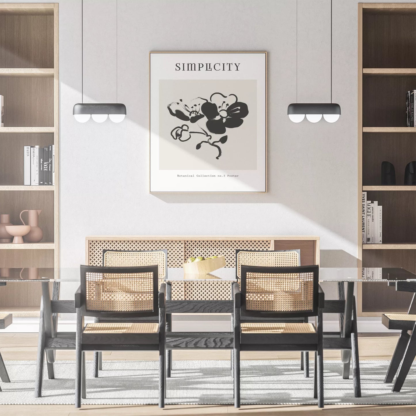 シンプルな筆致で描かれたモノクロの蘭の花のミニマルアート