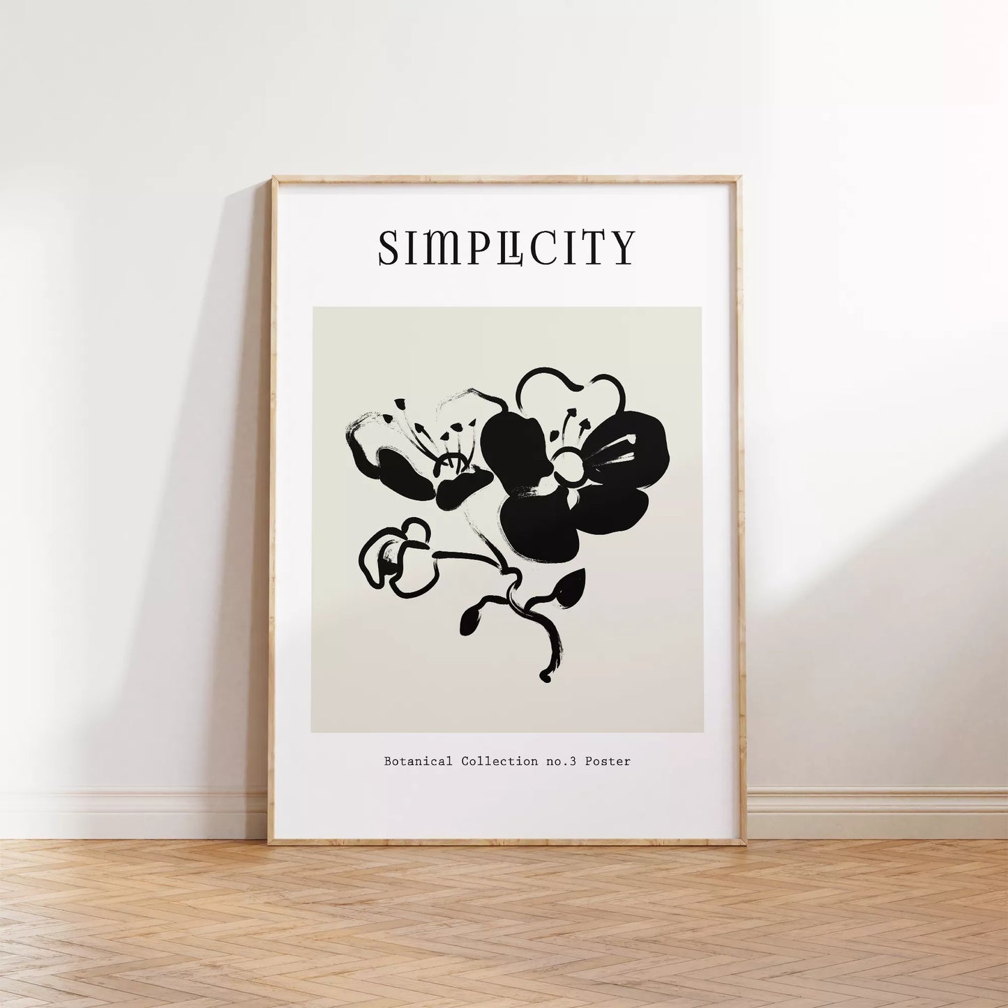 シンプルな筆致で描かれたモノクロの蘭の花のミニマルアート