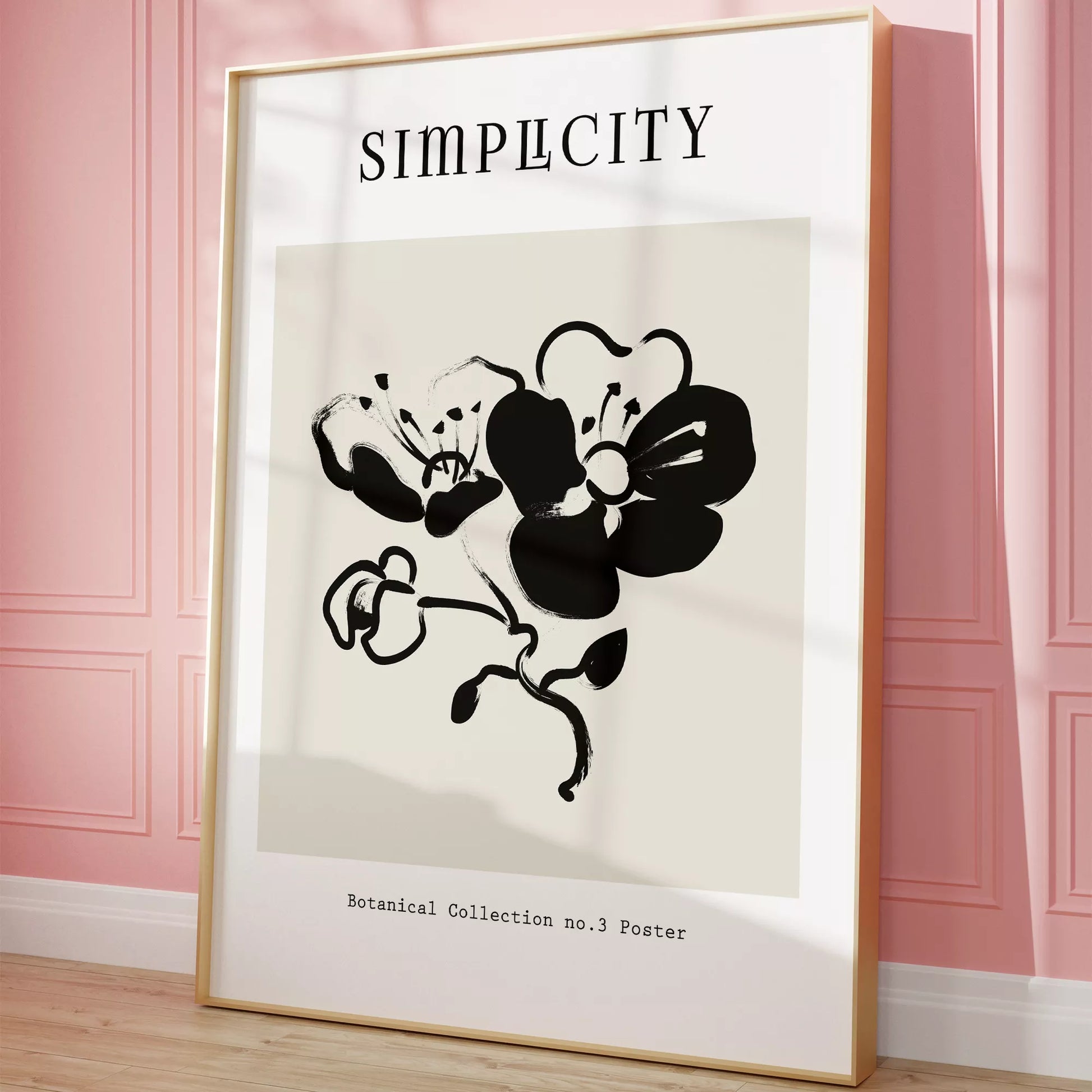 シンプルな筆致で描かれたモノクロの蘭の花のミニマルアート