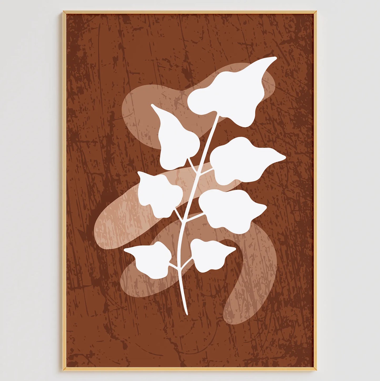 テラコッタカラーの葉シルエットが映える北欧ボタニカルアートポスター 3枚セット