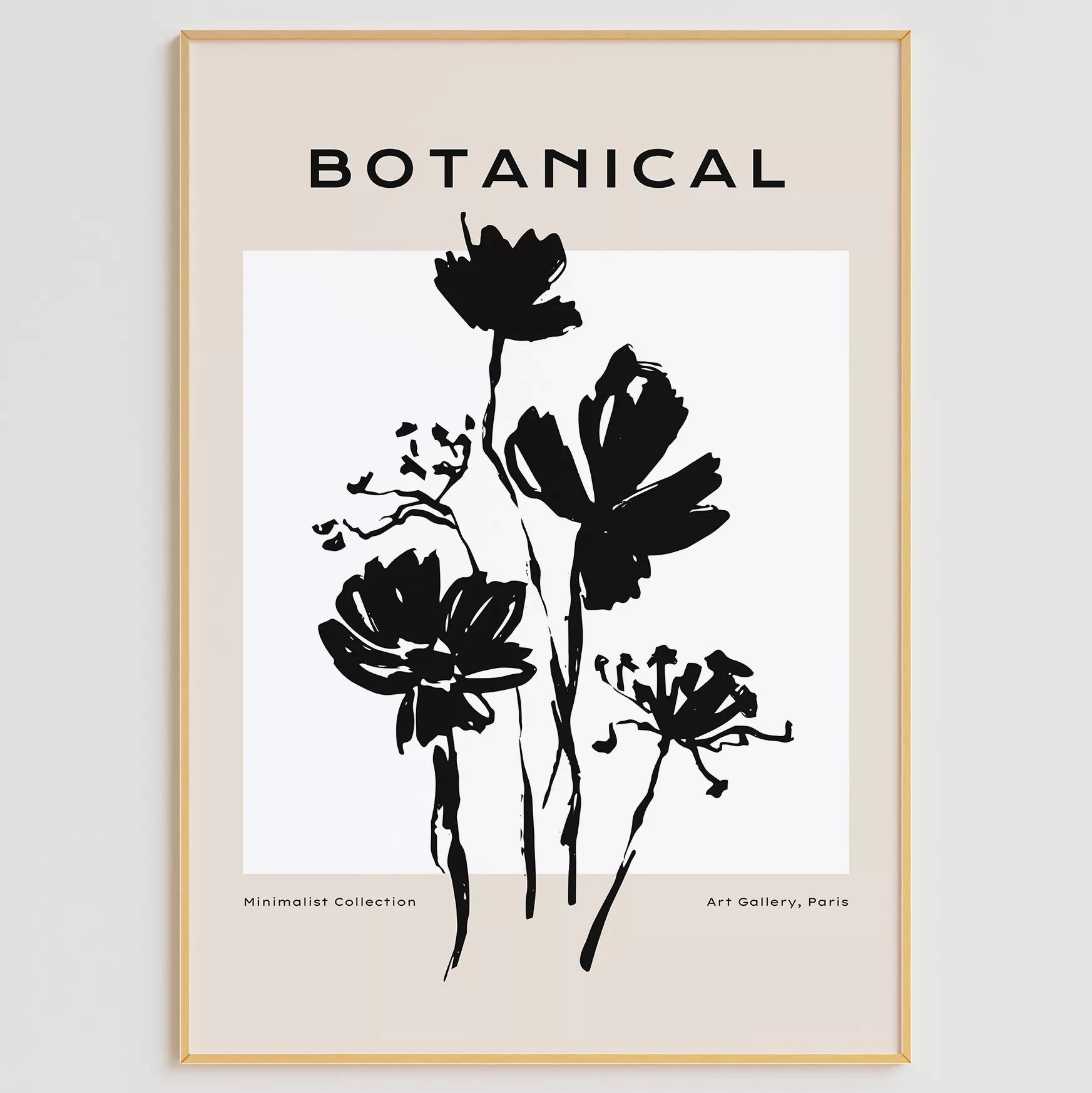 モノクロで描かれた北欧風ミニマルな花のアートポスター