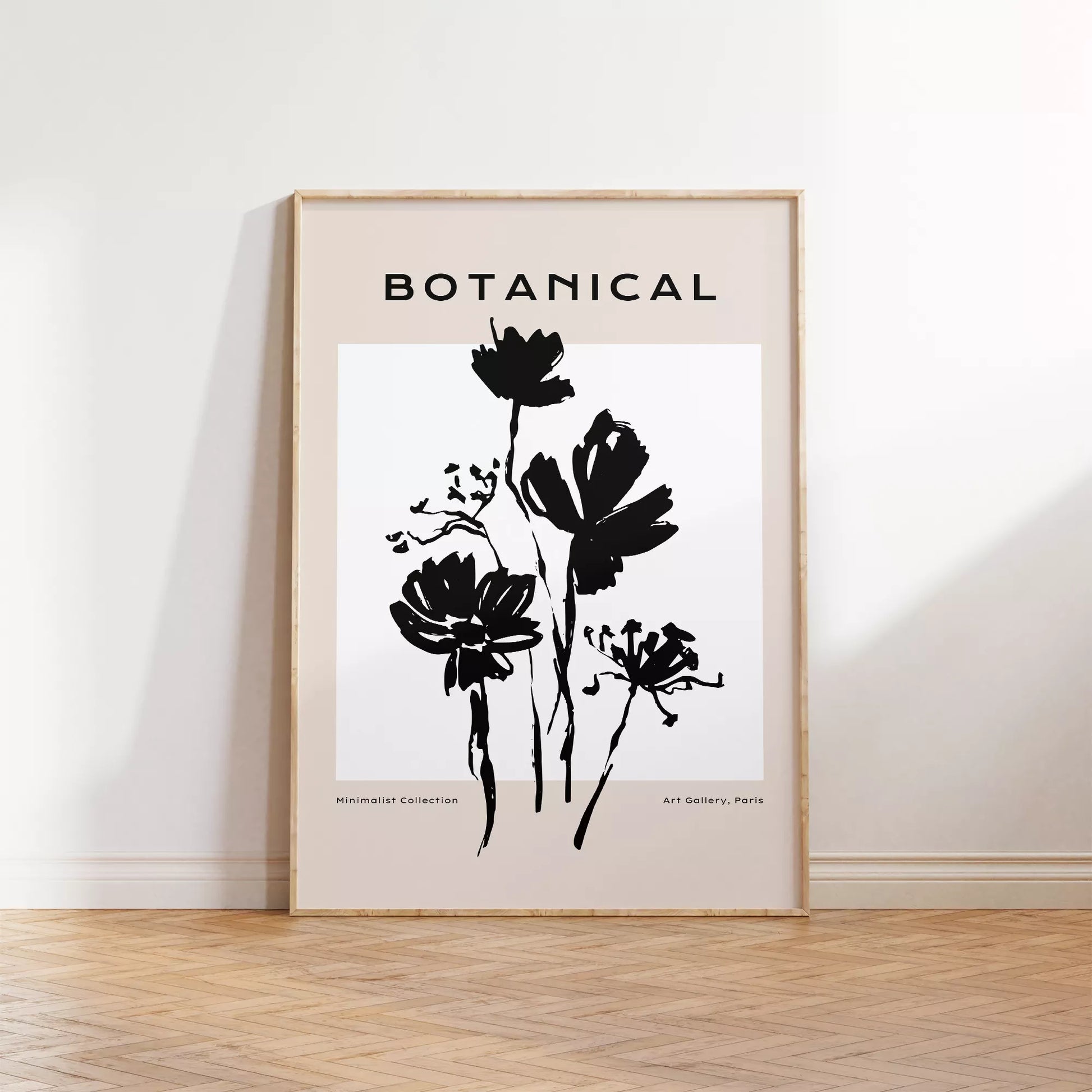 モノクロで描かれた北欧風ミニマルな花のアートポスター
