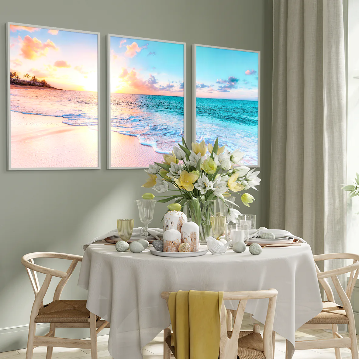 アートポスター 穏やかビーチ サンセット 癒し パステル 海アート モダンインテリア