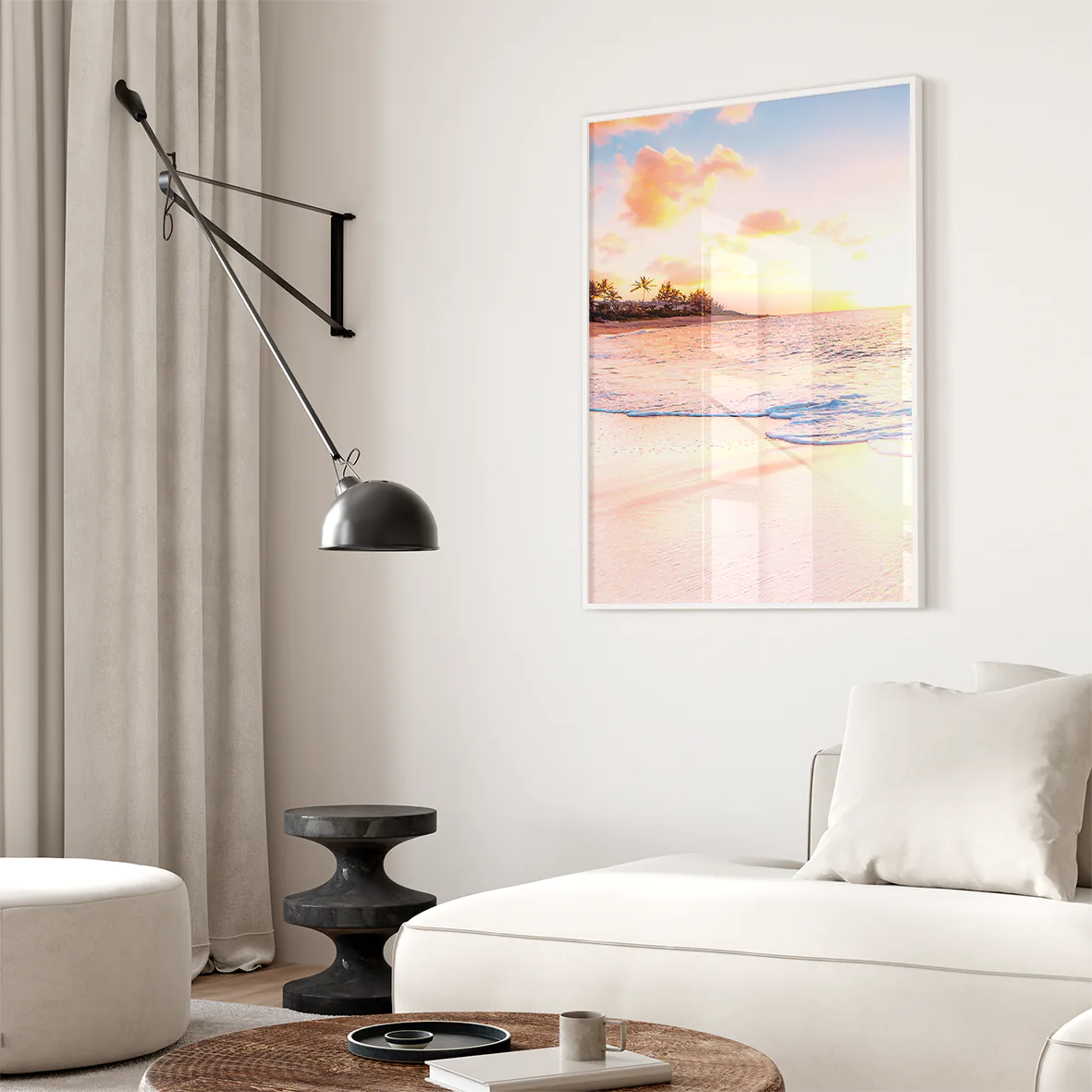 アートポスター 穏やかビーチ サンセット 癒し パステル 海アート モダンインテリア