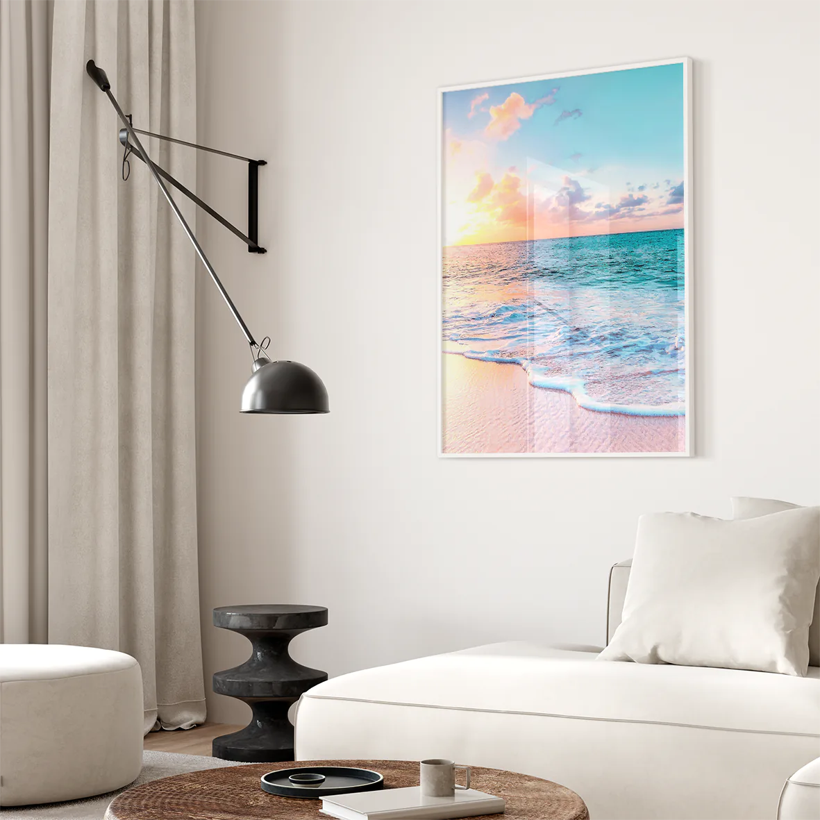 アートポスター 穏やかビーチ サンセット 癒し パステル 海アート モダンインテリア