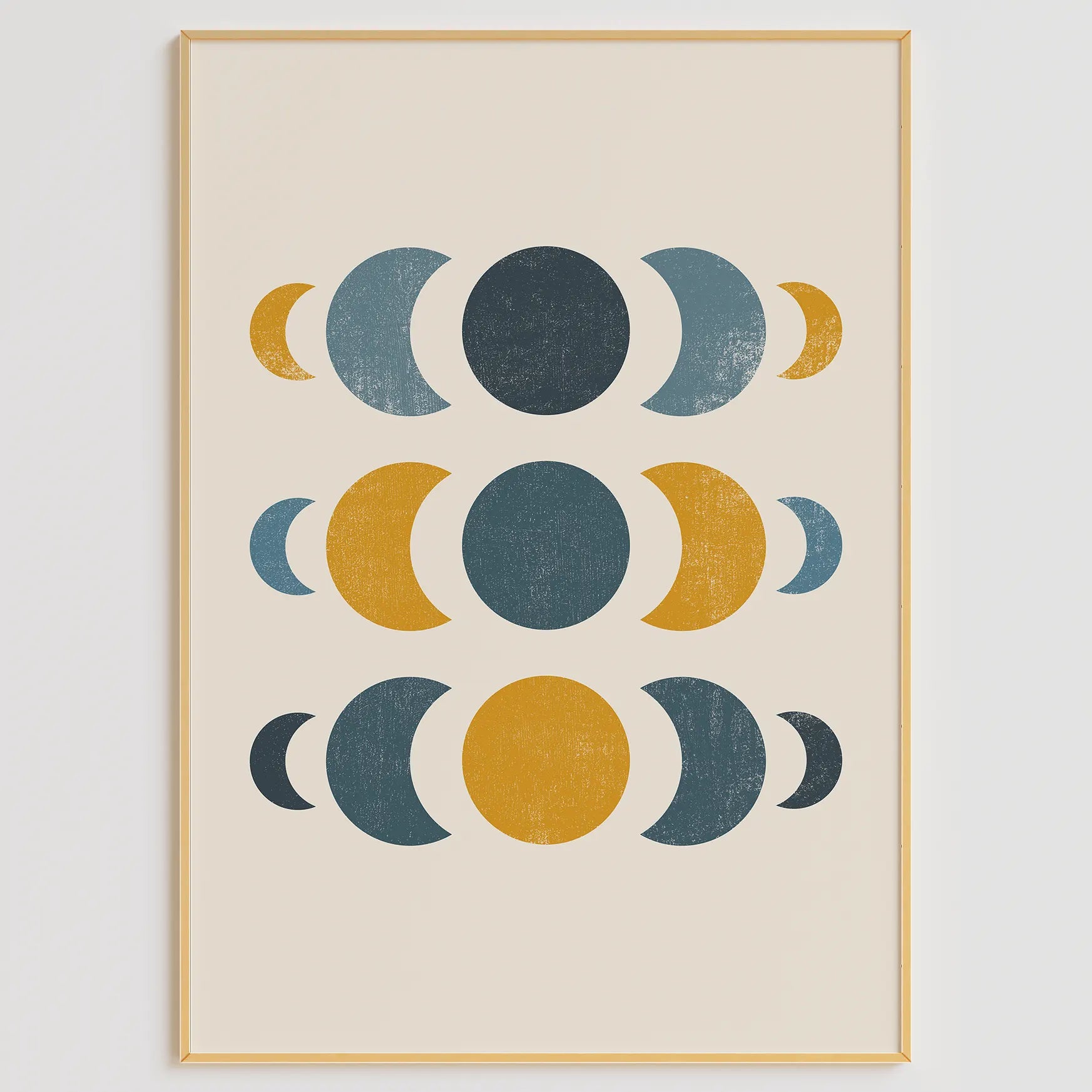 月の満ち欠けと太陽を描いたジオメトリックな北欧ミニマルアートポスター 3枚セット