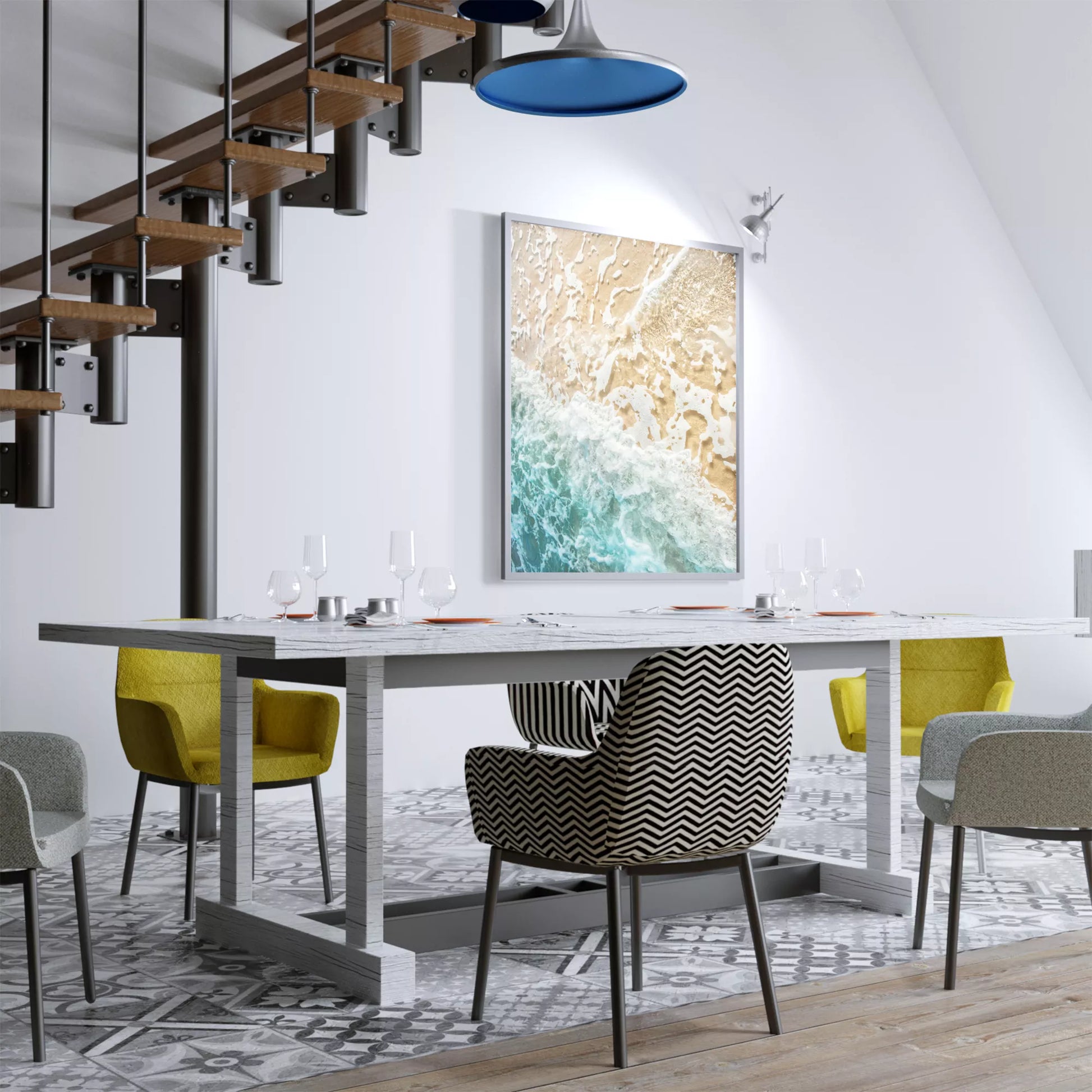 青い波と砂浜が織りなす自然のアート風景写真