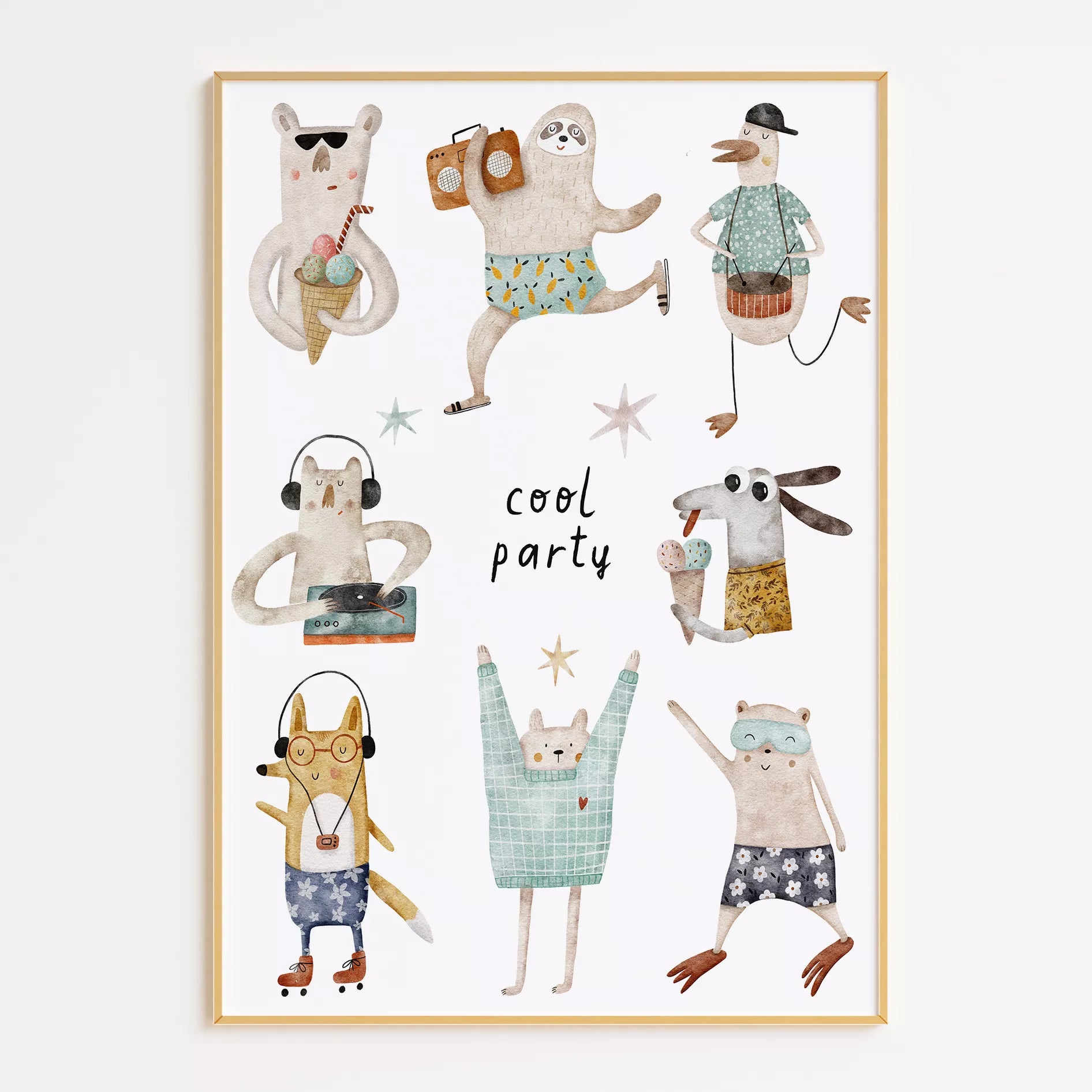 動物デザインのキッズアートポスター 子供部屋用