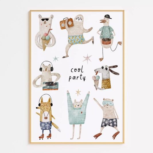 動物デザインのキッズアートポスター 子供部屋用