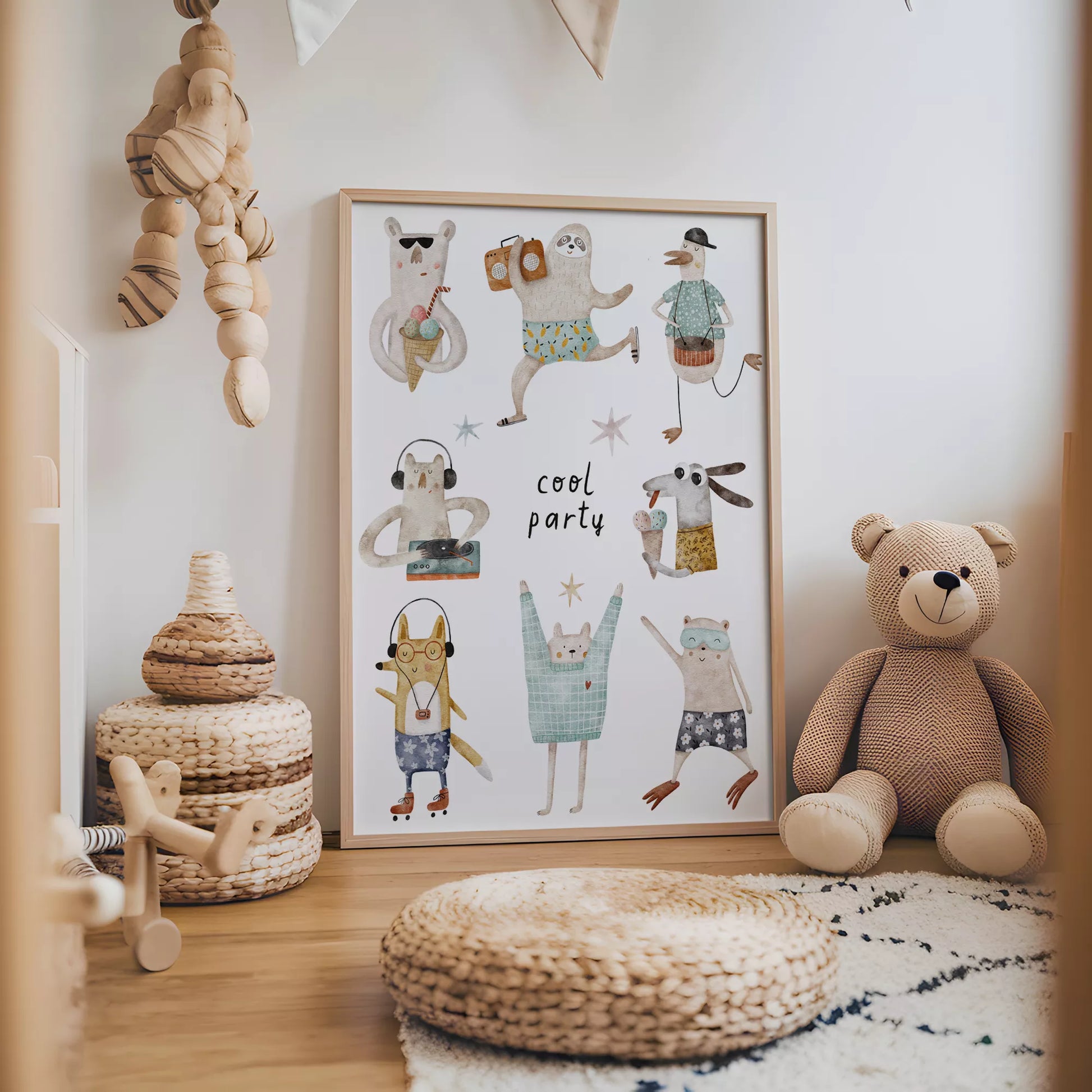 動物デザインのキッズアートポスター 子供部屋用