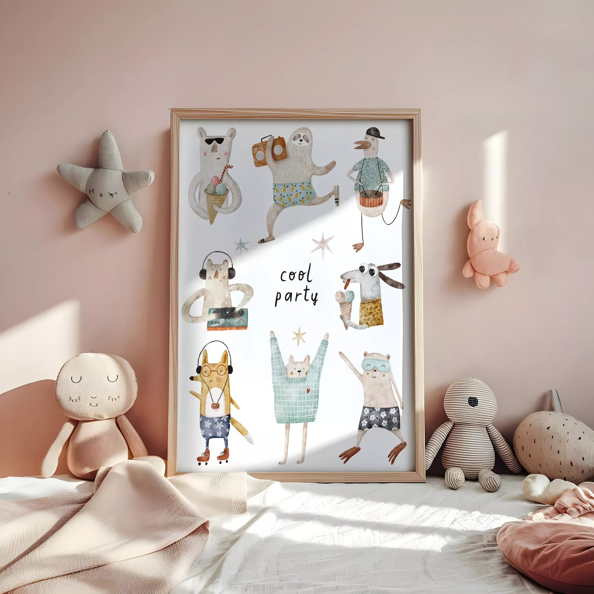 動物デザインのキッズアートポスター 子供部屋用