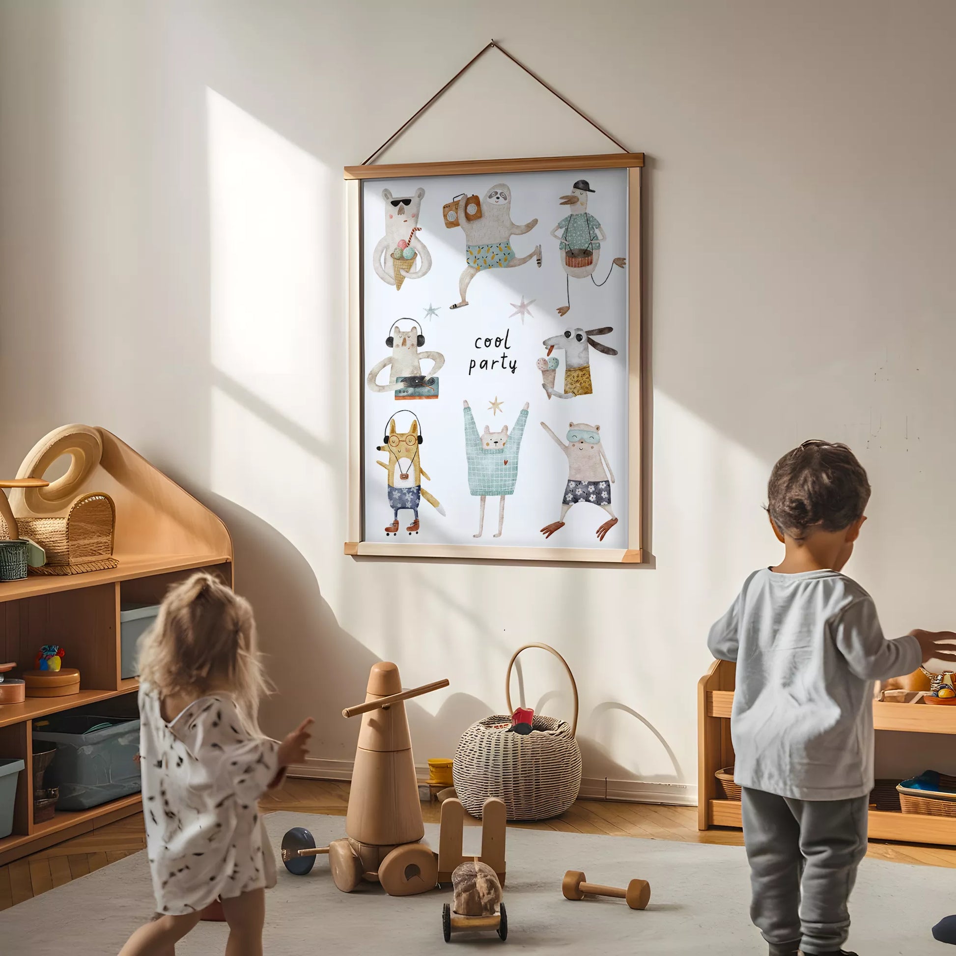 動物デザインのキッズアートポスター 子供部屋用