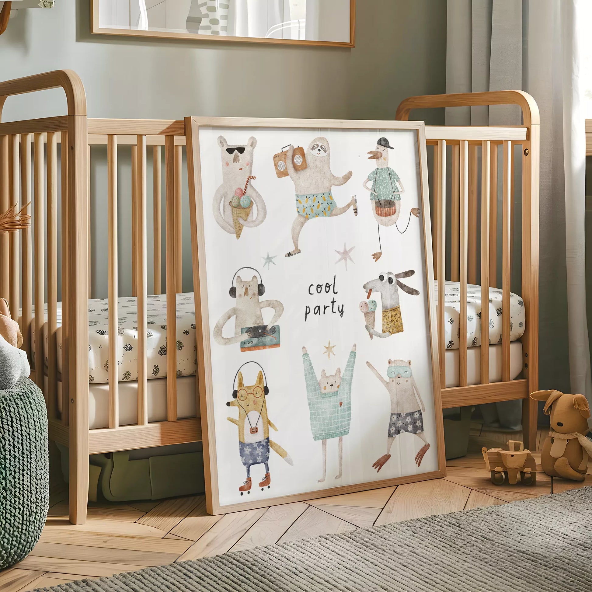 動物デザインのキッズアートポスター 子供部屋用