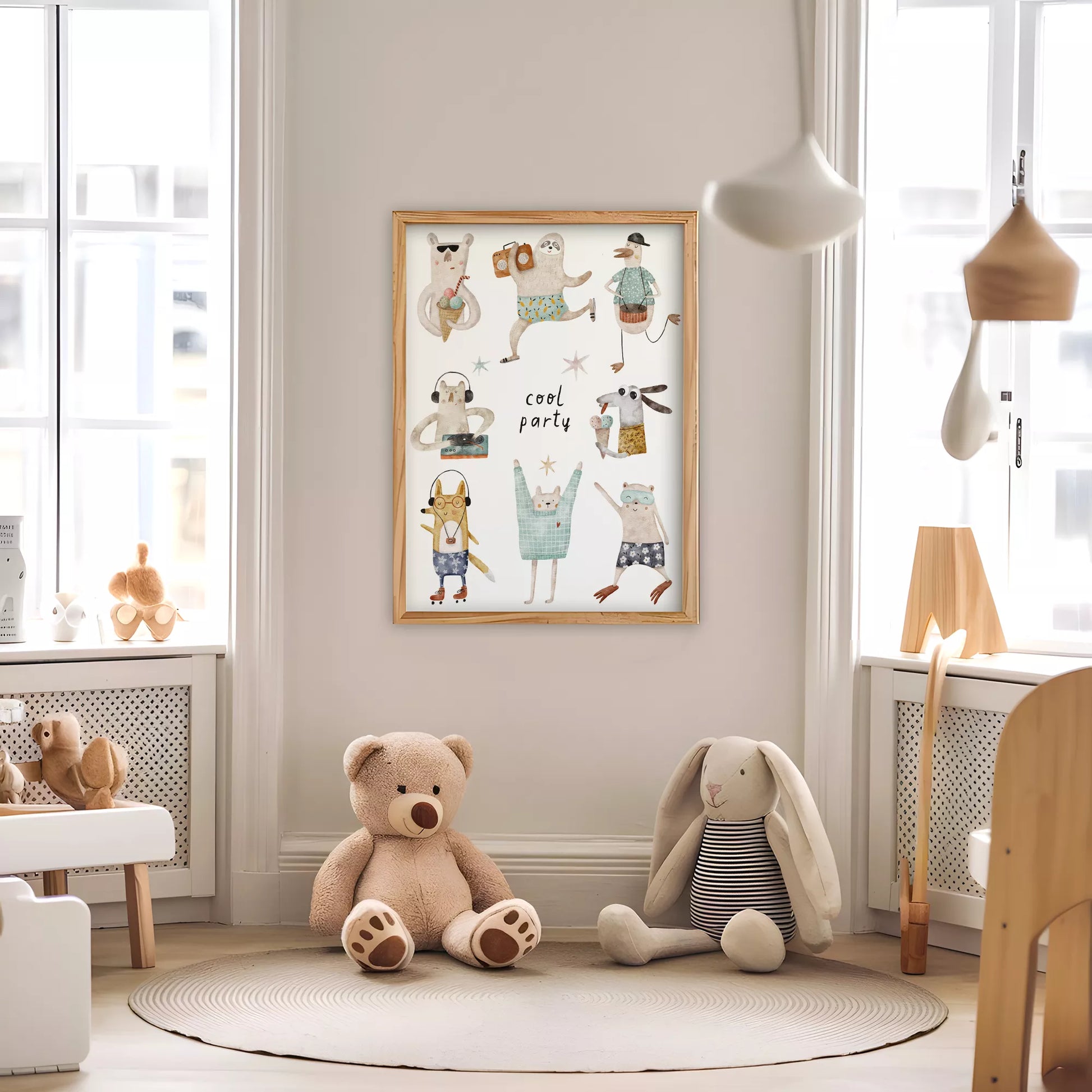 動物デザインのキッズアートポスター 子供部屋用