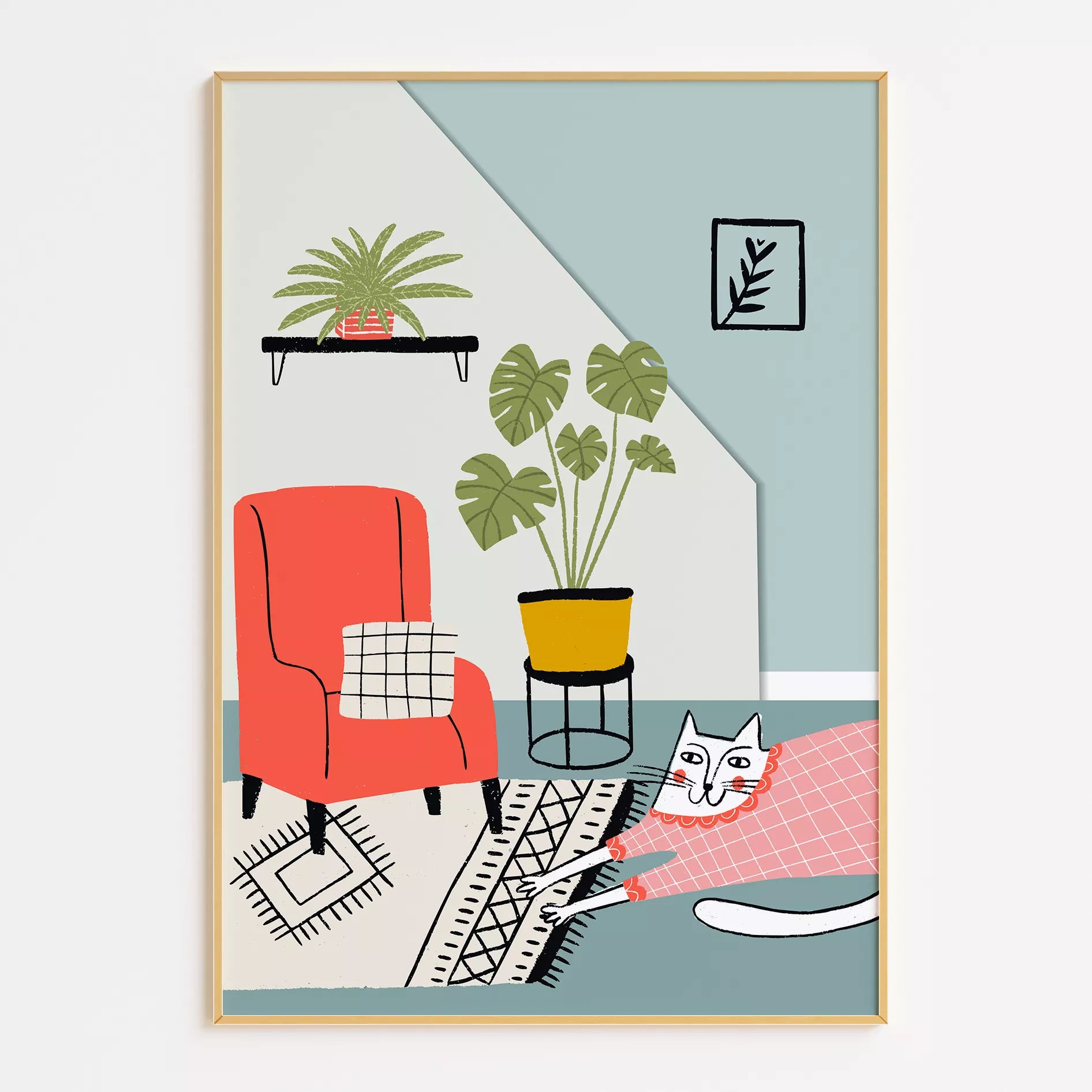 居心地の良い空間をテーマにしたキャットデザインのキッズアートポスター 子供部屋用
